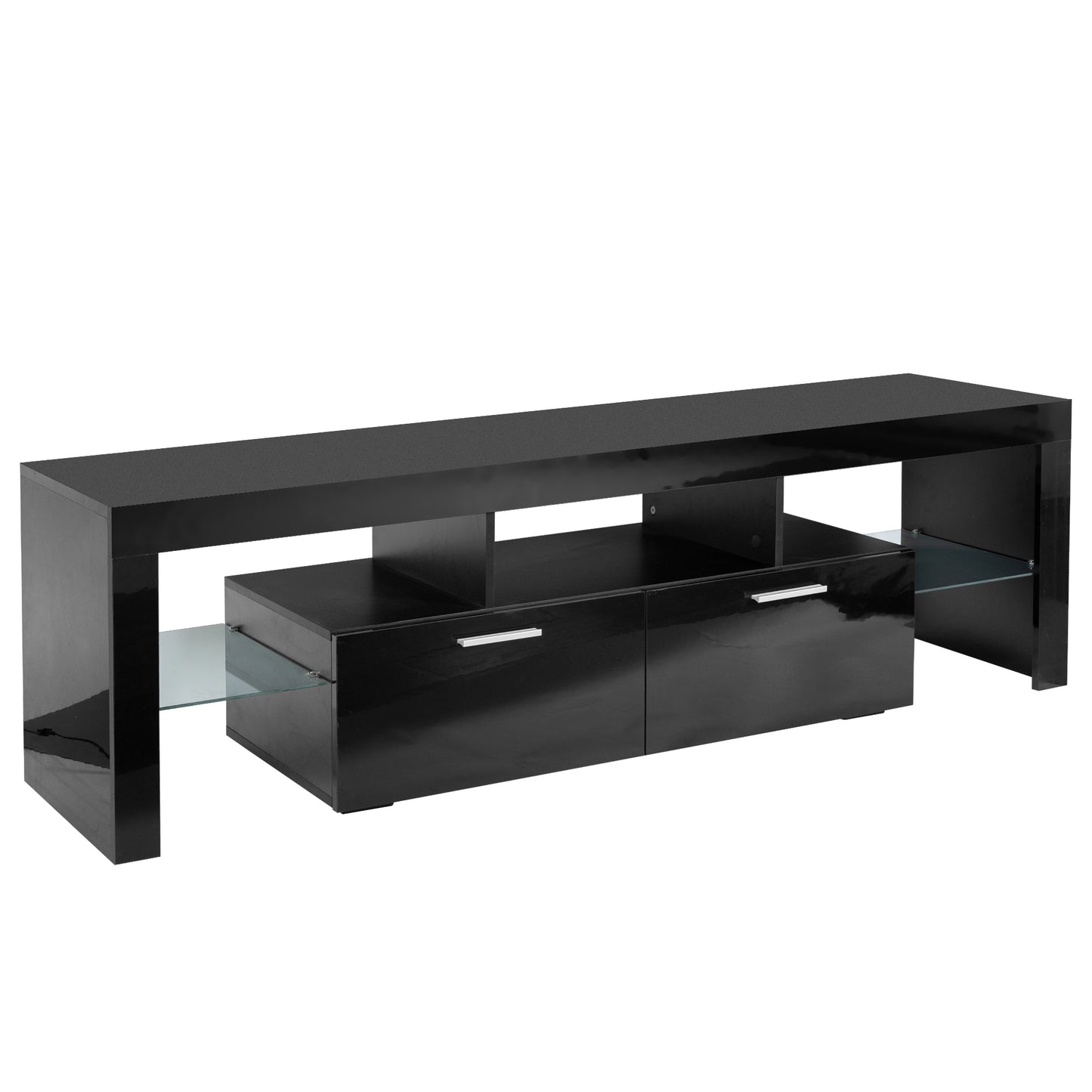SYNGAR White TV Stand for Living Room up to 80" TV, Modern TV Console Table Buffet Cabinet with Storage, High Glossy TV Cabinet with 16-Color LED Lights, Entertainment Center, 71"L×16" W×20"H