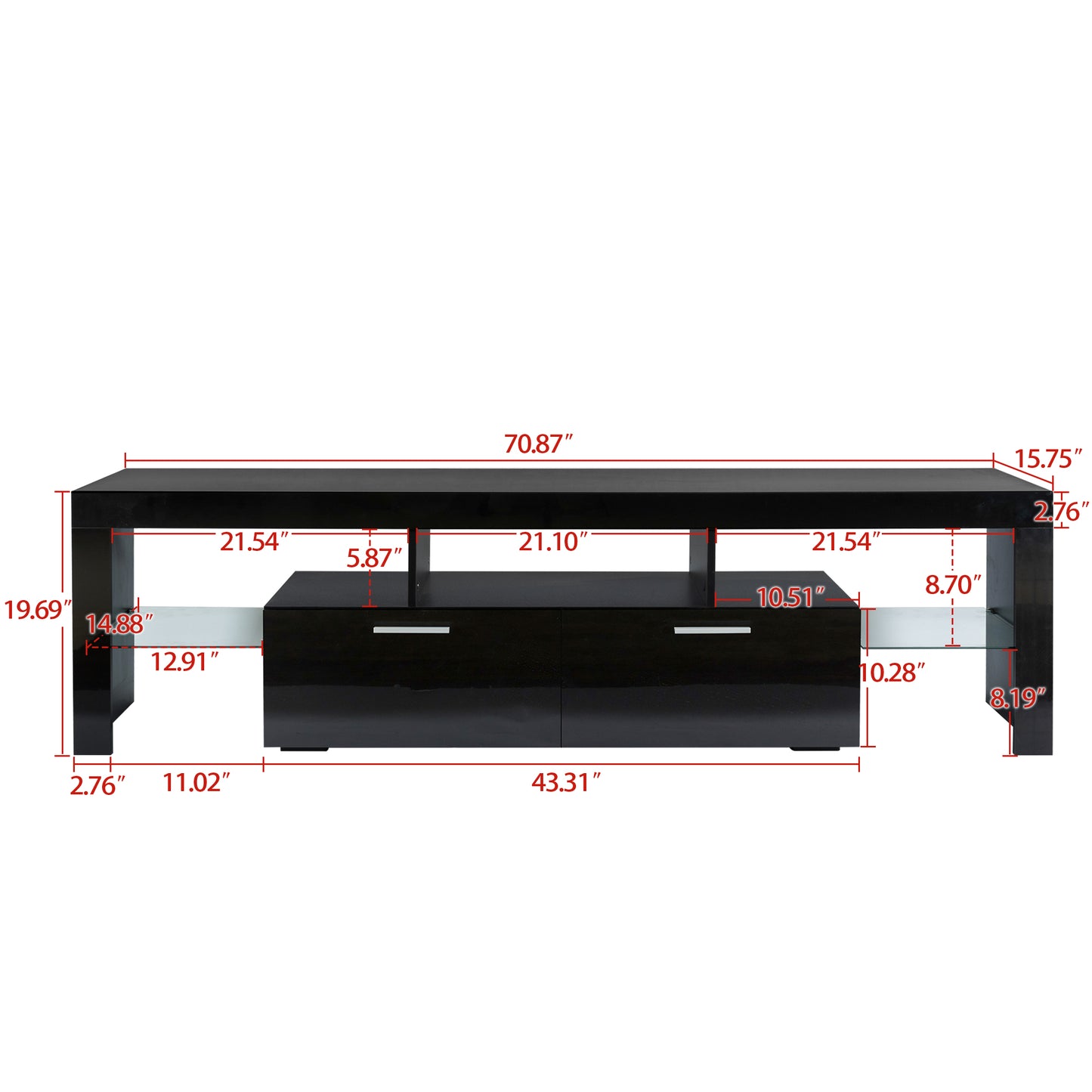 SYNGAR White TV Stand for Living Room up to 80" TV, Modern TV Console Table Buffet Cabinet with Storage, High Glossy TV Cabinet with 16-Color LED Lights, Entertainment Center, 71"L×16" W×20"H