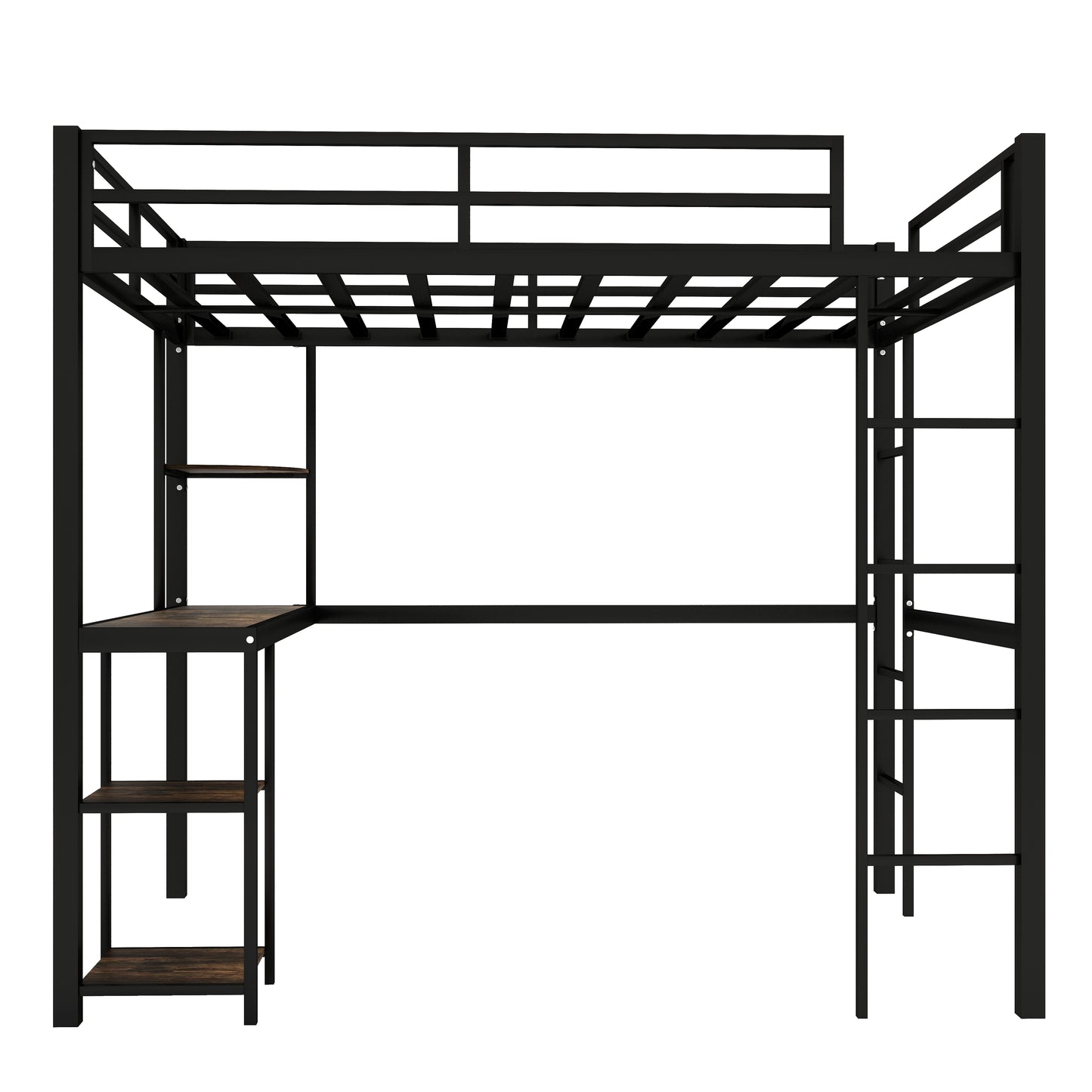 SYNGAR Full Loft Bed, New Upgraded Metal Bunk Bed with Long Desk & Shelves, Full Size Bed Frame No Box Spring Needed, Loft Bed with 2 Vertical Ladders, Full Bunk Bed Kids Bedroom Furniture, Black