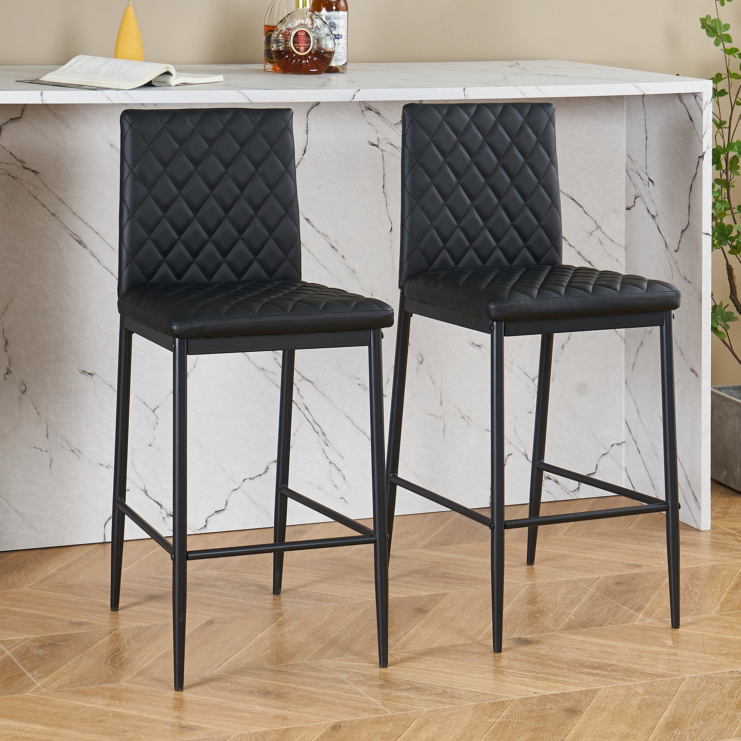 SYNGAR Modern Bar Stools Set of 2, Fabric Bar Chair with Metal Legs, Counter Height Bar Stools, Bar Chairs for Kitchen Bars Restaurants, Contemporary Tufted Barstools Set, Gray