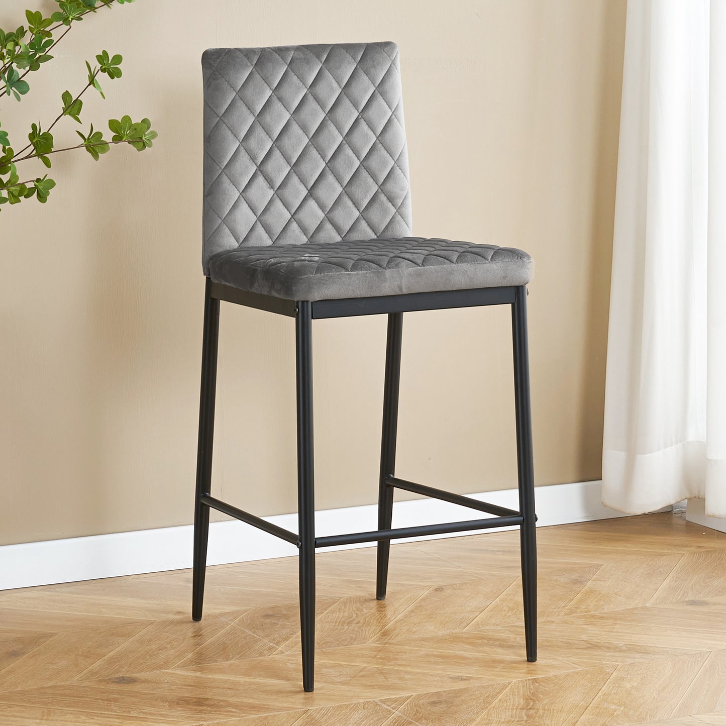 SYNGAR Modern Bar Stools Set of 2, Fabric Bar Chair with Metal Legs, Counter Height Bar Stools, Bar Chairs for Kitchen Bars Restaurants, Contemporary Tufted Barstools Set, Gray