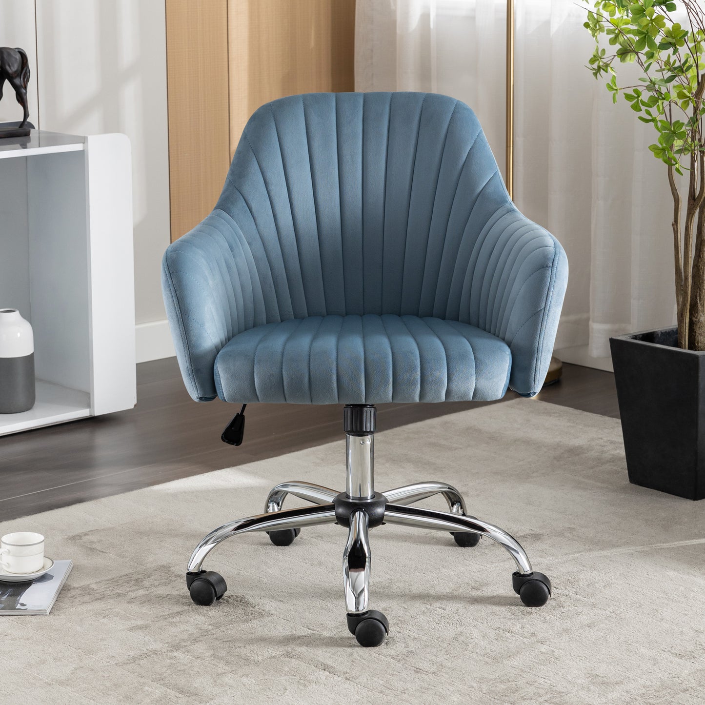 SYNGAR Home Office Desk Chairs, Computer Desk Chair Modern Leisure Chair Velvet Chair with Adjustable Height, Comfortable Swivel Rolling Chair for Office Study Bedroom Living Room, Light Gray