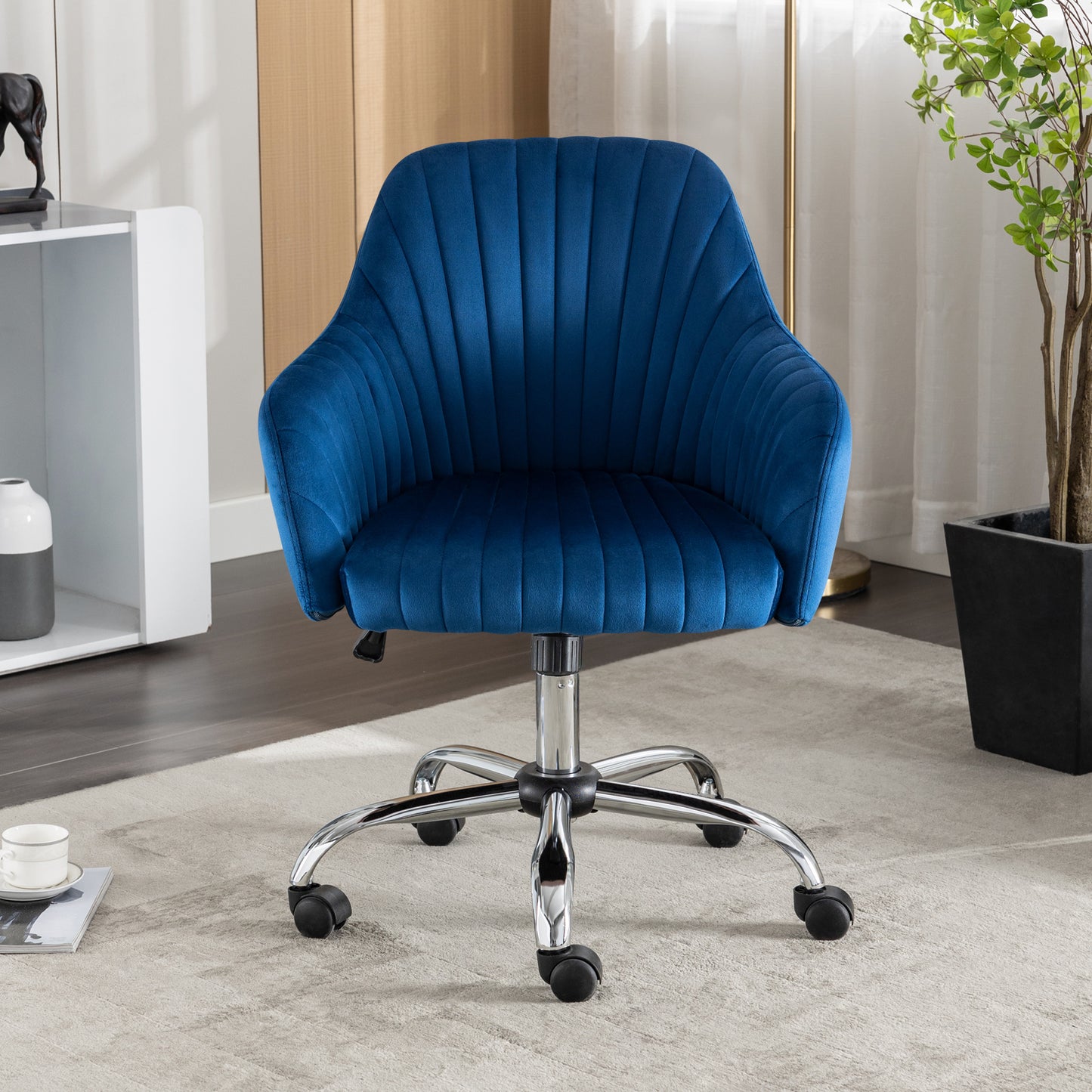 SYNGAR Office Desk Chair with Adjustable Height, Modern Arms Chair Office Chair Mid Back Soft Velvet Swivel Computer Home Task Chairs Ergonomic Executive Chair with Armrests, Light Gray