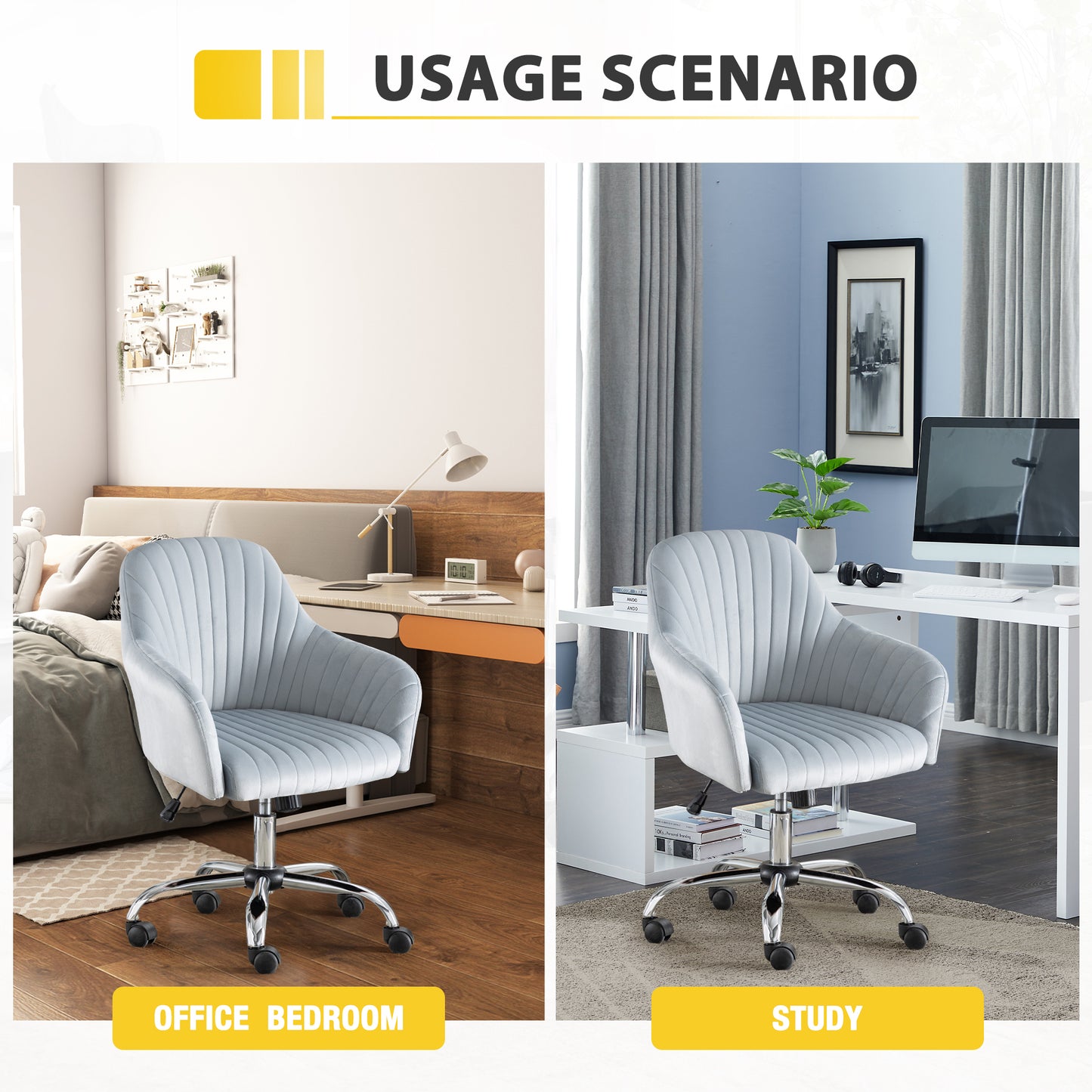 SYNGAR Office Desk Chair with Adjustable Height, Modern Arms Chair Office Chair Mid Back Soft Velvet Swivel Computer Home Task Chairs Ergonomic Executive Chair with Armrests, Light Gray