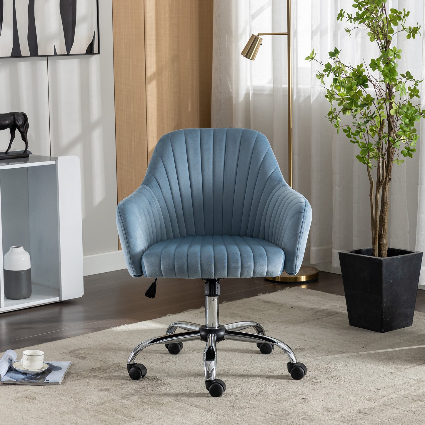 SYNGAR Office Desk Chair with Adjustable Height, Modern Arms Chair Office Chair Mid Back Soft Velvet Swivel Computer Home Task Chairs Ergonomic Executive Chair with Armrests, Pink