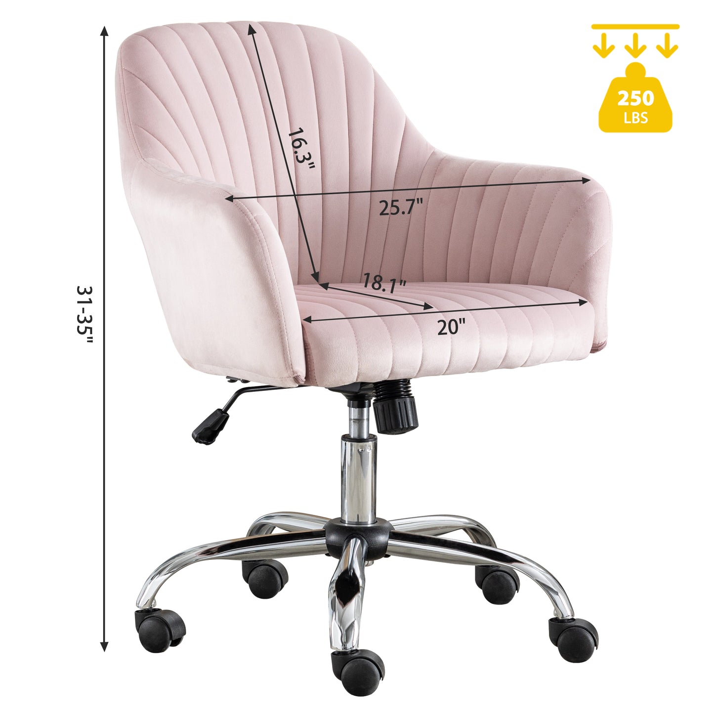 SYNGAR Office Desk Chair with Adjustable Height, Modern Arms Chair Office Chair Mid Back Soft Velvet Swivel Computer Home Task Chairs Ergonomic Executive Chair with Armrests, Pink