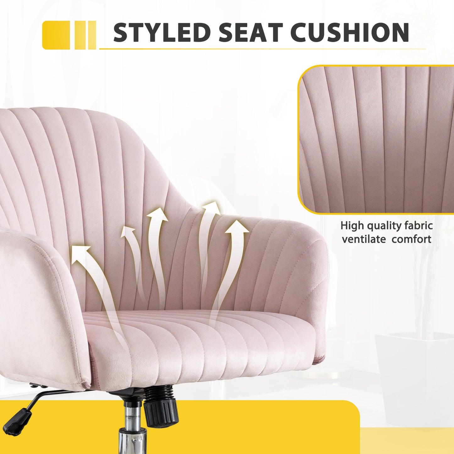 SYNGAR Office Desk Chair with Adjustable Height, Modern Arms Chair Office Chair Mid Back Soft Velvet Swivel Computer Home Task Chairs Ergonomic Executive Chair with Armrests, Pink