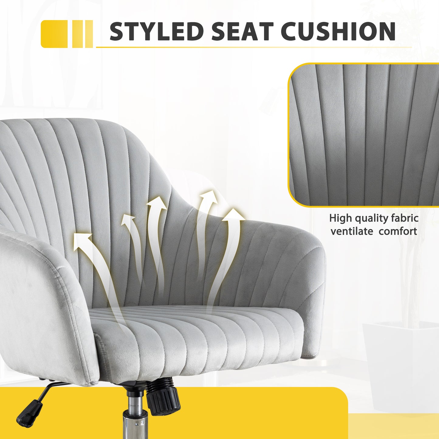 SYNGAR Home Office Desk Chairs, Computer Desk Chair Modern Leisure Chair Velvet Chair with Adjustable Height, Comfortable Swivel Rolling Chair for Office Study Bedroom Living Room, Light Gray