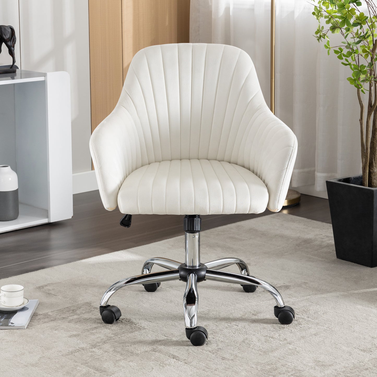 SYNGAR Office Desk Chair with Adjustable Height, Modern Arms Chair Office Chair Mid Back Soft Velvet Swivel Computer Home Task Chairs Ergonomic Executive Chair with Armrests, Light Gray