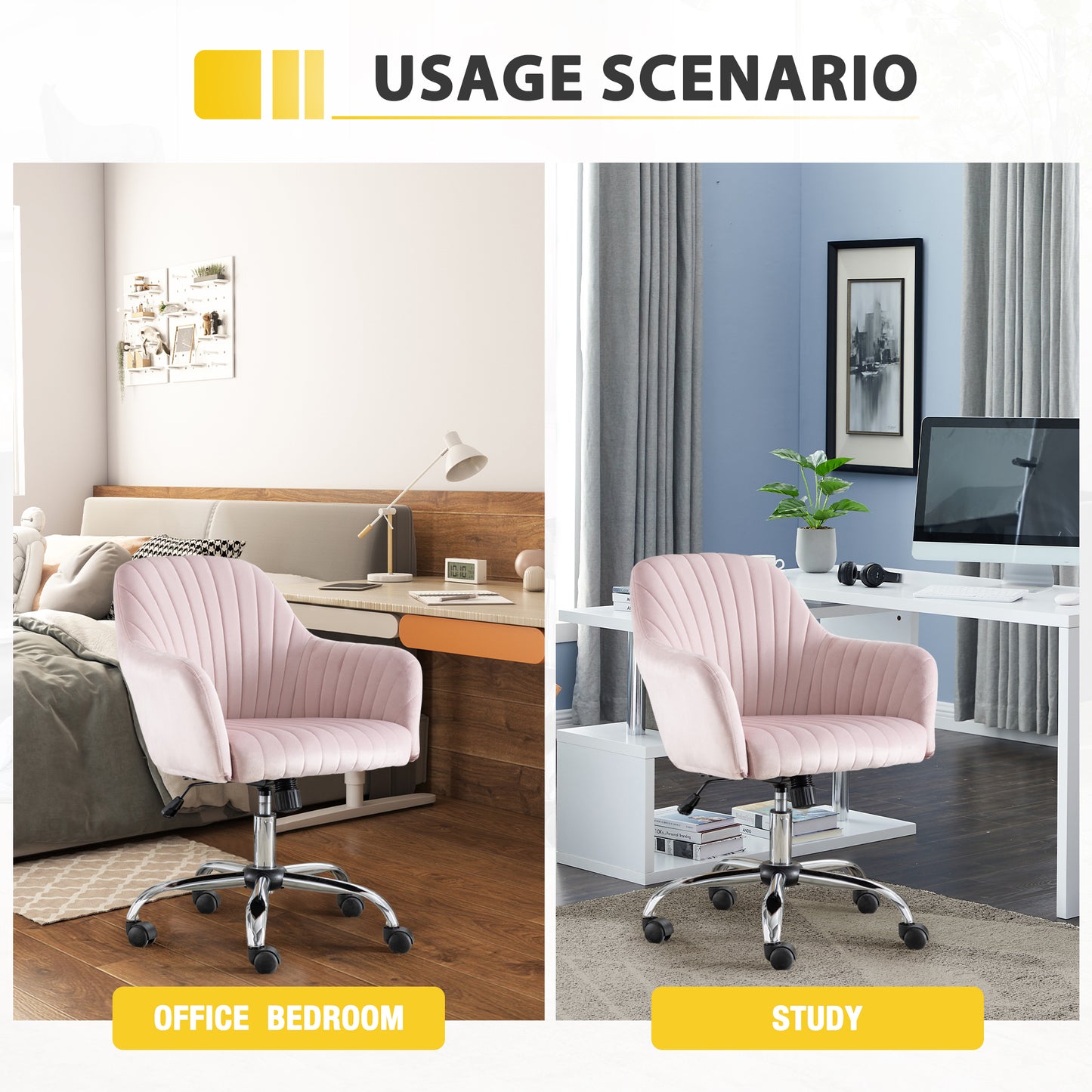 SYNGAR Office Desk Chair with Adjustable Height, Modern Arms Chair Office Chair Mid Back Soft Velvet Swivel Computer Home Task Chairs Ergonomic Executive Chair with Armrests, Pink