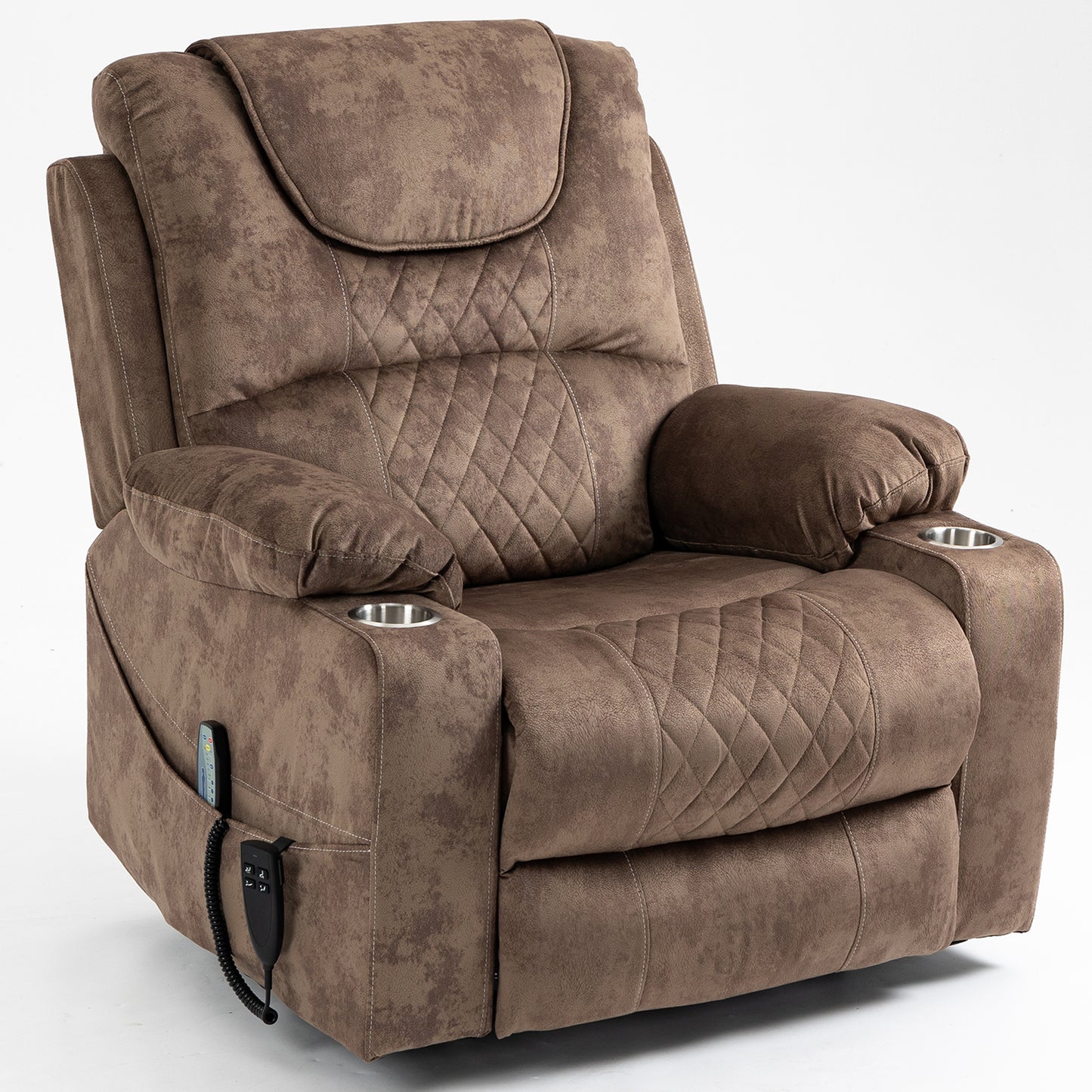 SYNGAR Power Lift Recliner Chair with Massage and Heat for Elderly, Lay Flat Sleeping Overstuffed Wide Recliners, Heavy Duty and Safety Motion Reclining Mechanism with 2 Cup Holders, Brown