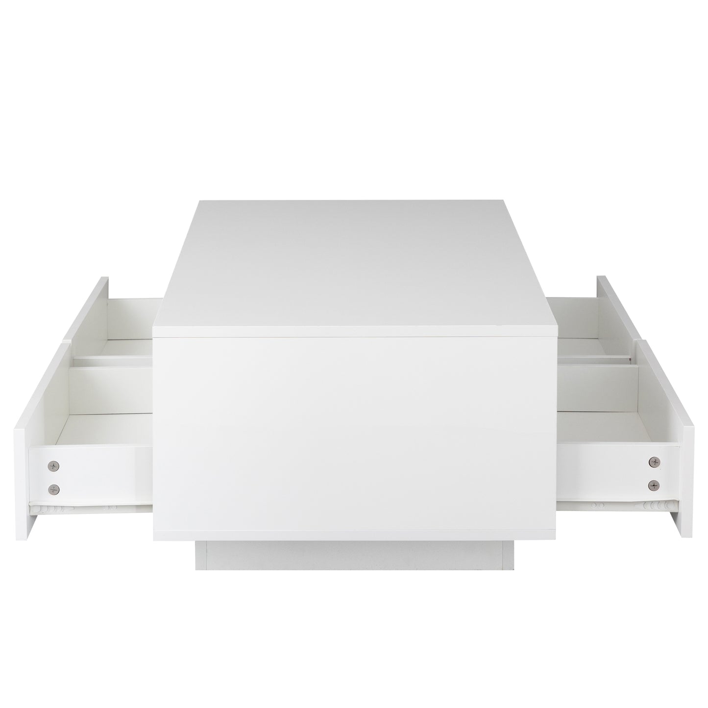SYNGAR LED Coffee Table with 4 Storage Sliding Drawers and Open Shelves, Modern High Glossy Center Table Rectangular with Multiple Colors LED Lights for Living Room Bedroom, Easy Assembly, White