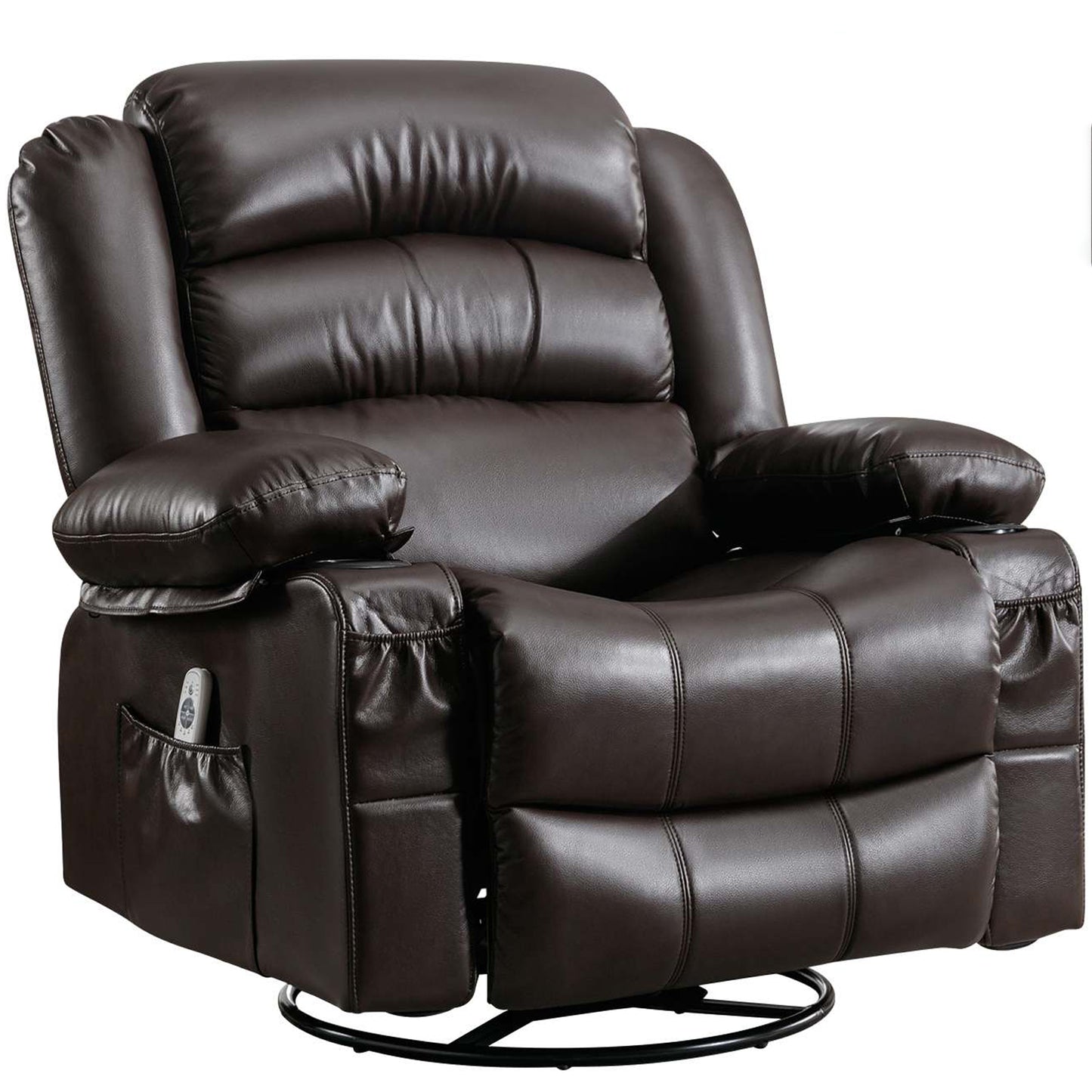 SYNGAR Swivel Rocker Recliner Chair for Living Room, Manual Reclining Chair with Heat and Massage Function, Cup Holders, USB, PU Leather Rocking Sofa Glider Chair for Bedroom Home Theater, Black