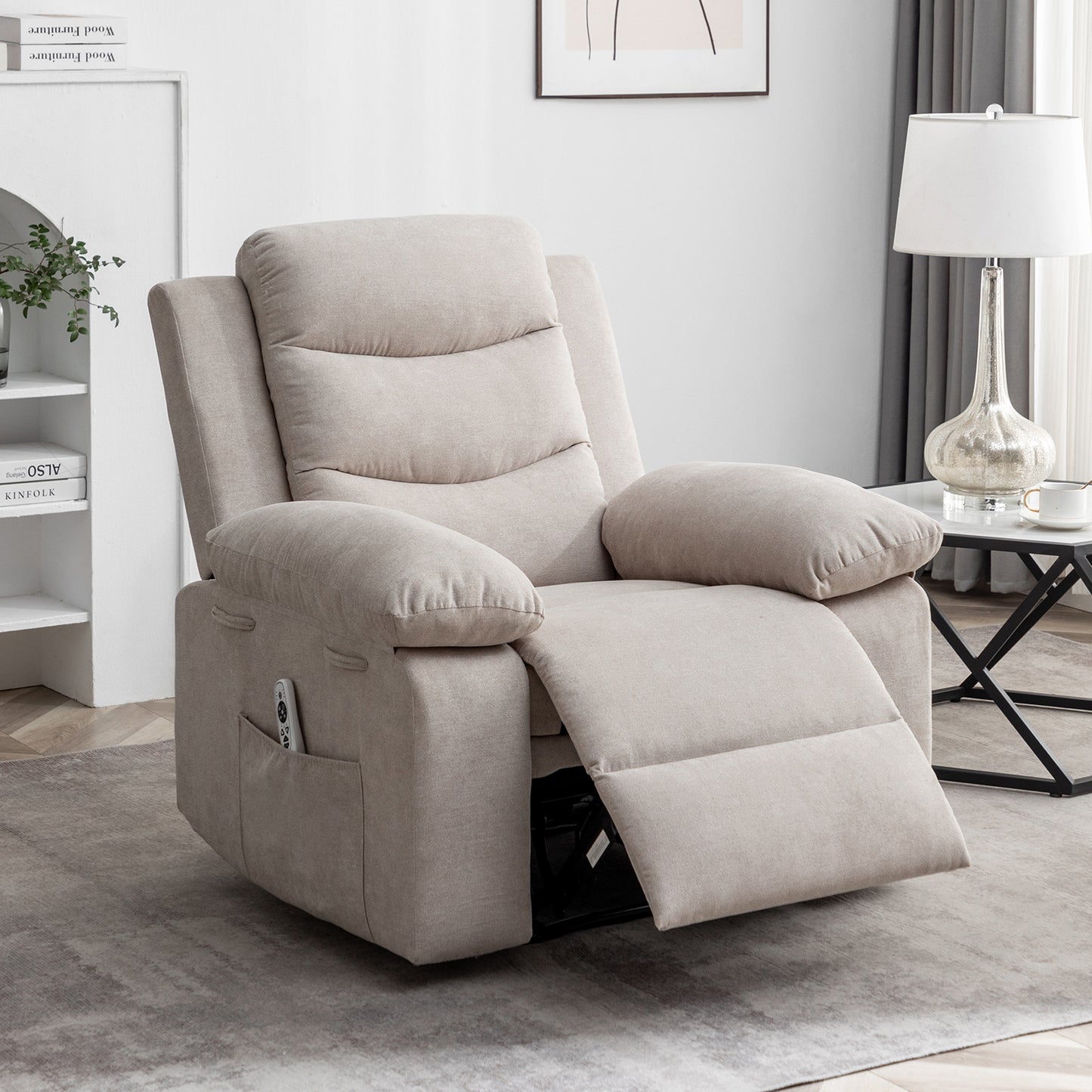 SYNGAR Electric Recliner Chair with Massage and Heating Function, Power Recliner Chair with Remote Control, Side Pockets, Armrest, Recliner Sofa Lounge Chair for Living Room Bedroom, Beige