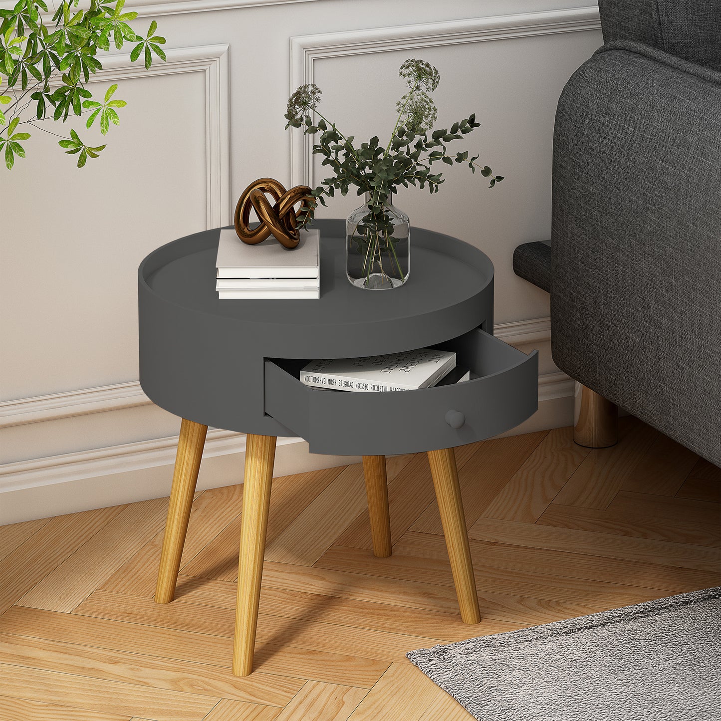 SYNGAR Modern Coffee Tables for Living Room, Cocktail Table Coffee Table with Drawer and Sturdy Wood Legs, Sofa Center Table Tea Table for Bedroom Apartment, Reception, White