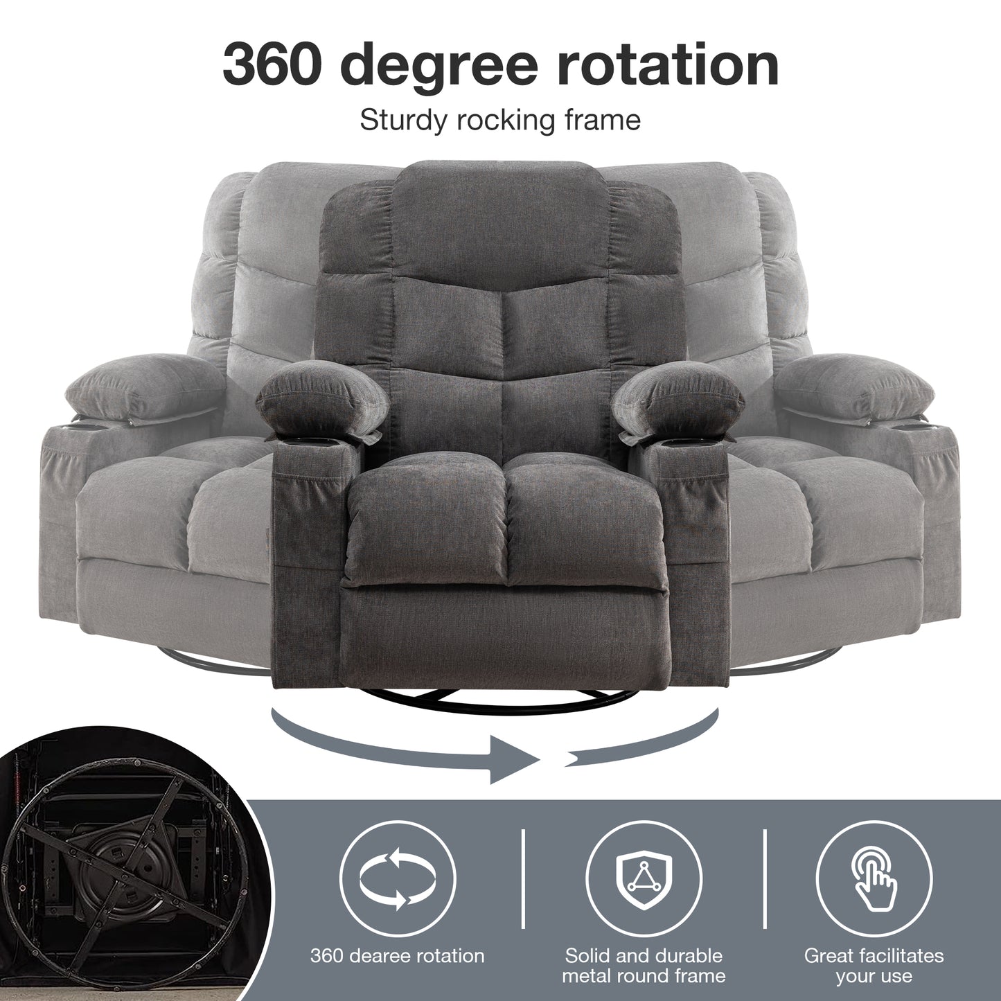 SYNGAR Power Lift Recliner Chair for Living Room, Electric Recliner Chair with Heat and Massage Function, USB Charge Port and Cup Holders, Oversized Velvet Reclining Sofa for Home Theater, Gray