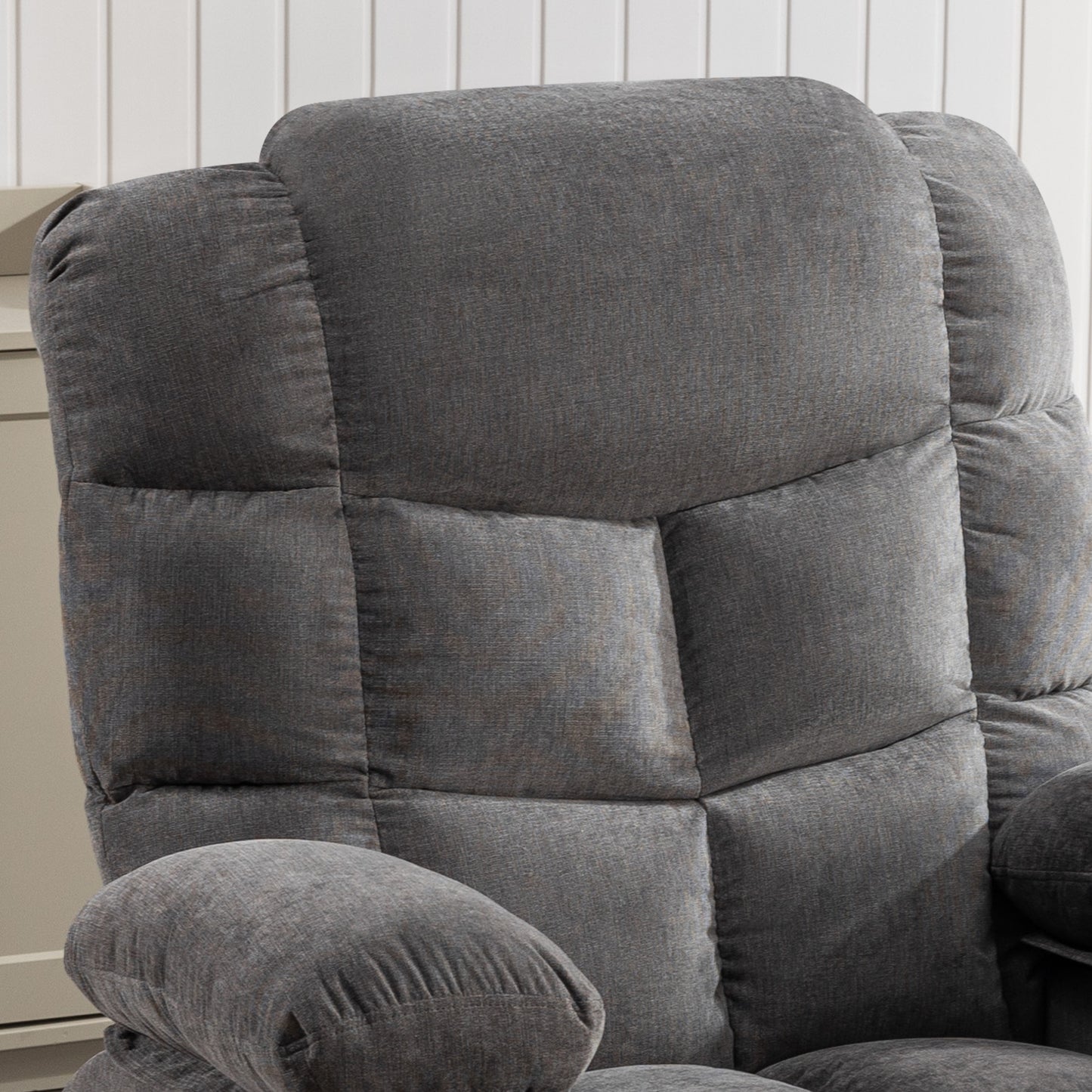 SYNGAR Power Lift Recliner Chair for Living Room, Electric Recliner Chair with Heat and Massage Function, USB Charge Port and Cup Holders, Oversized Velvet Reclining Sofa for Home Theater, Gray