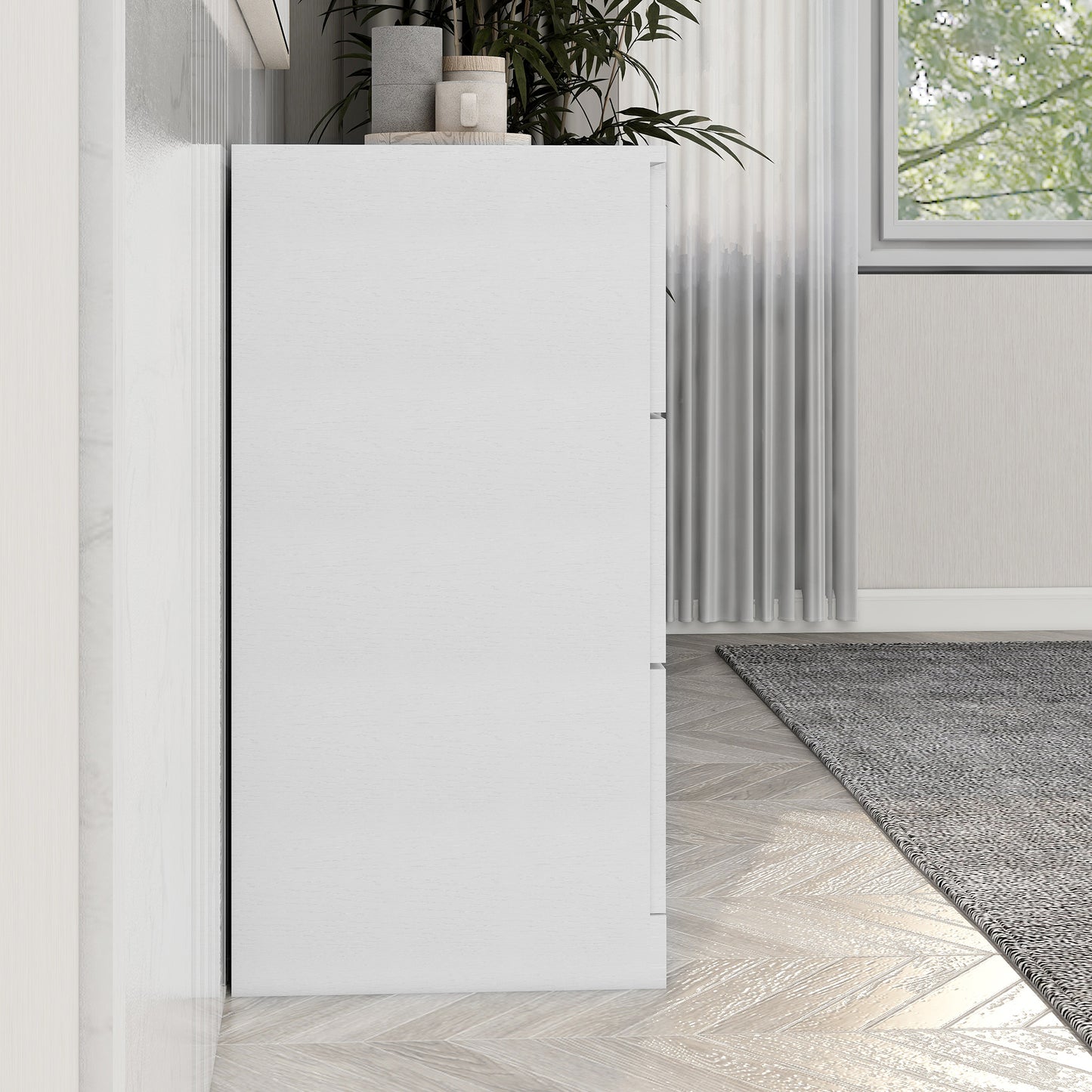 SYNGAR White 6 Drawer Dresser, Modern 47" Wood Chest of Drawers with Metal Handles for Bedroom, Double Dresser Storage Cabinet Dresser Organizer Unit for Living Room, Closet, Hallway, Nursery