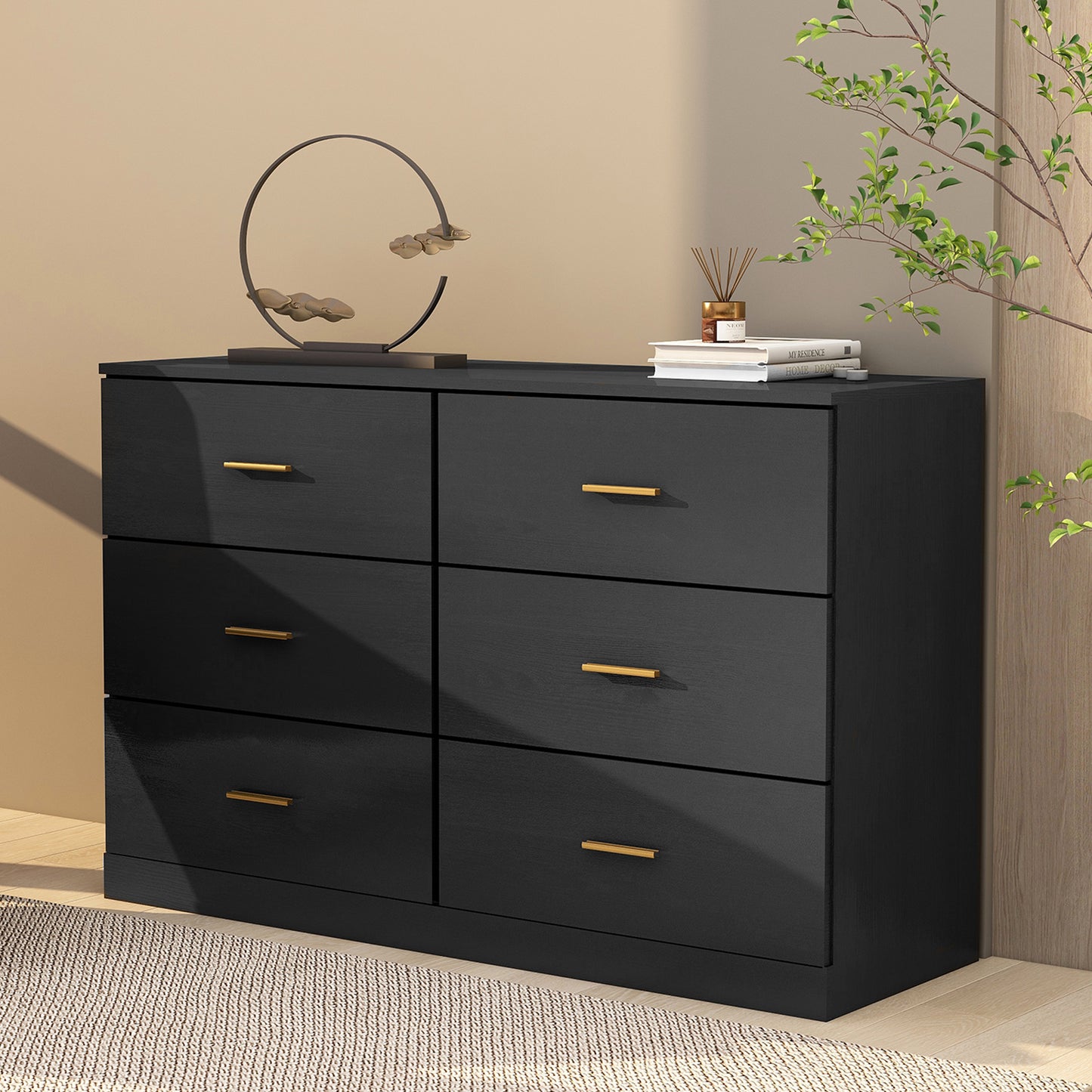 SYNGAR White 6 Drawer Dresser, Modern 47" Wood Chest of Drawers with Metal Handles for Bedroom, Double Dresser Storage Cabinet Dresser Organizer Unit for Living Room, Closet, Hallway, Nursery