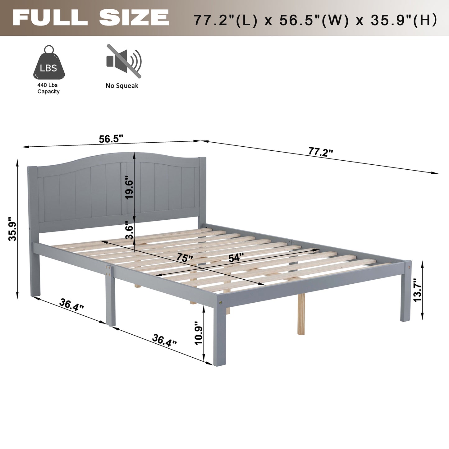 SYNGAR Twin Size Bed Frame with Headboard, Wood Platform Bed Frame with 12 Slat Support, No Noise Twin Size Bed Frame with 10.9 inch Under Bed Storage Space, No Box Spring Needed, Gray