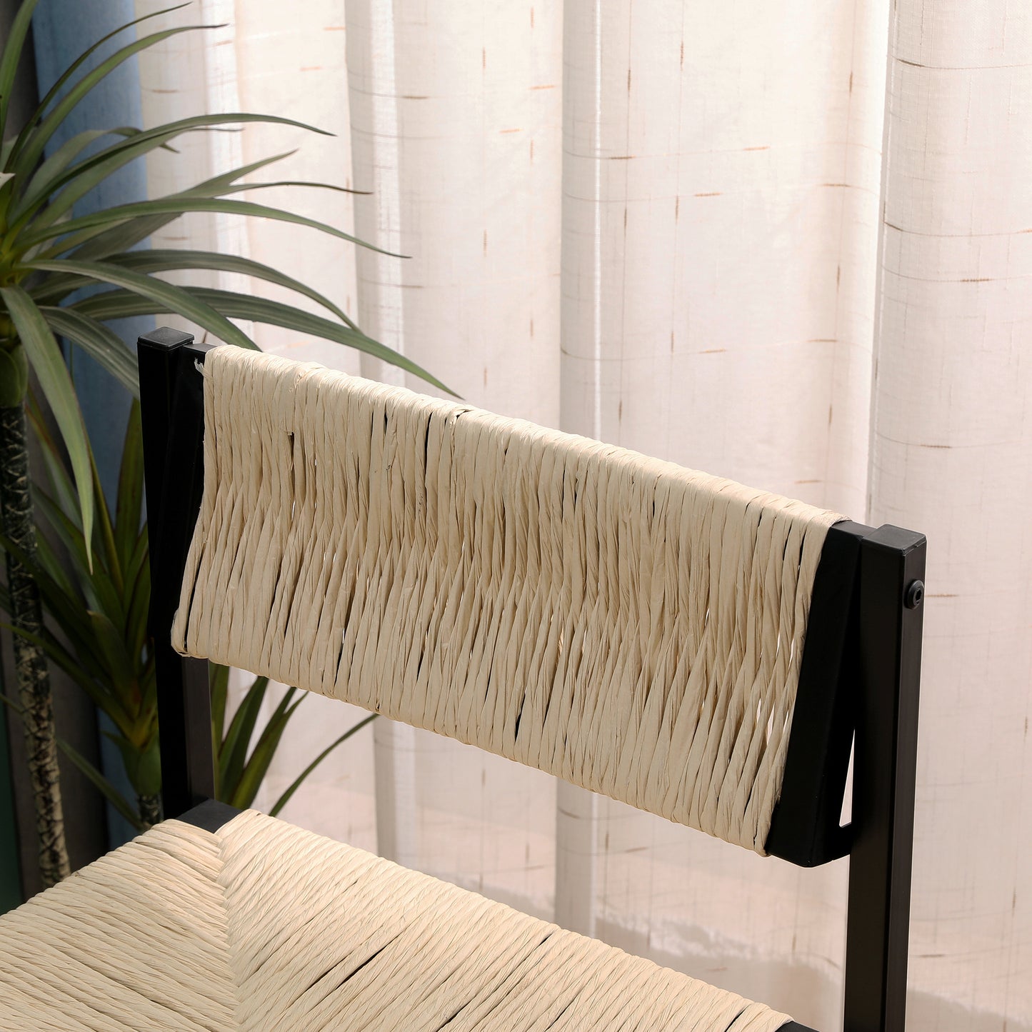 SYNGAR Modern Bar Stools Set of 2, Woven Bar Chair with Metal Legs, Counter Height Bar Stools, Bar Chairs for Kitchen Bars Restaurants, Contemporary Tufted Barstools Set, Creamy White