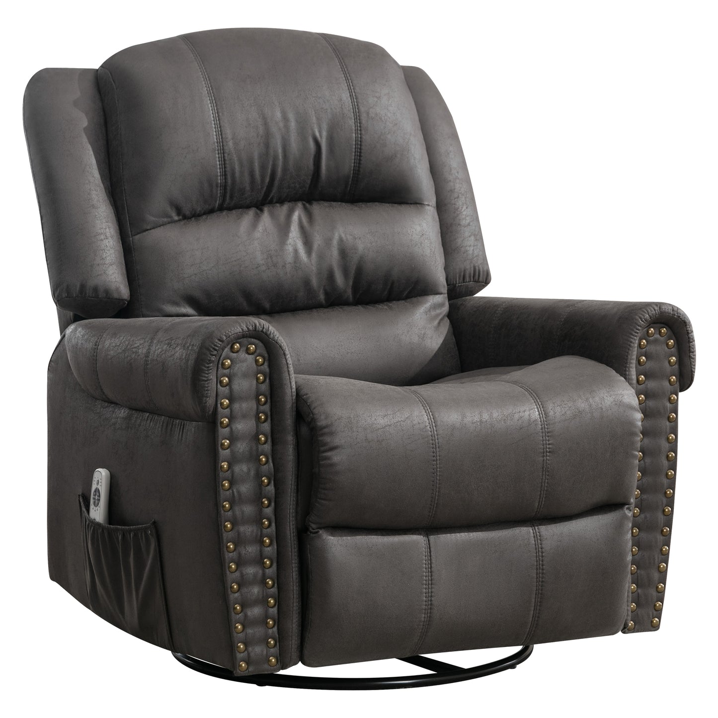 SYNGAR Swivel Rocker Recliner Chair for Living Room, Manual Reclining Chair Oversized with Heat and Massage Function, USB, Soft Fabric Rocking Sofa Glider Chair for Bedroom Home Theater, Gray