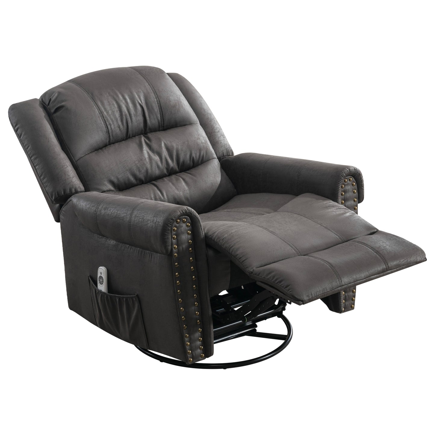 SYNGAR Swivel Rocker Recliner Chair for Living Room, Manual Reclining Chair Oversized with Heat and Massage Function, USB, Soft Fabric Rocking Sofa Glider Chair for Bedroom Home Theater, Gray
