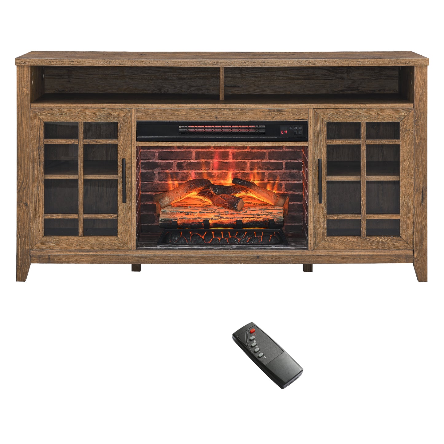 SYNGAR TV Stand with Fireplace for 55" TV, Modern Wooden Electric Fireplace TV Stand with Cabinet, Entertainment Center with 2 Cabinet Storage, TV Consoles for Living Room, Logs Color
