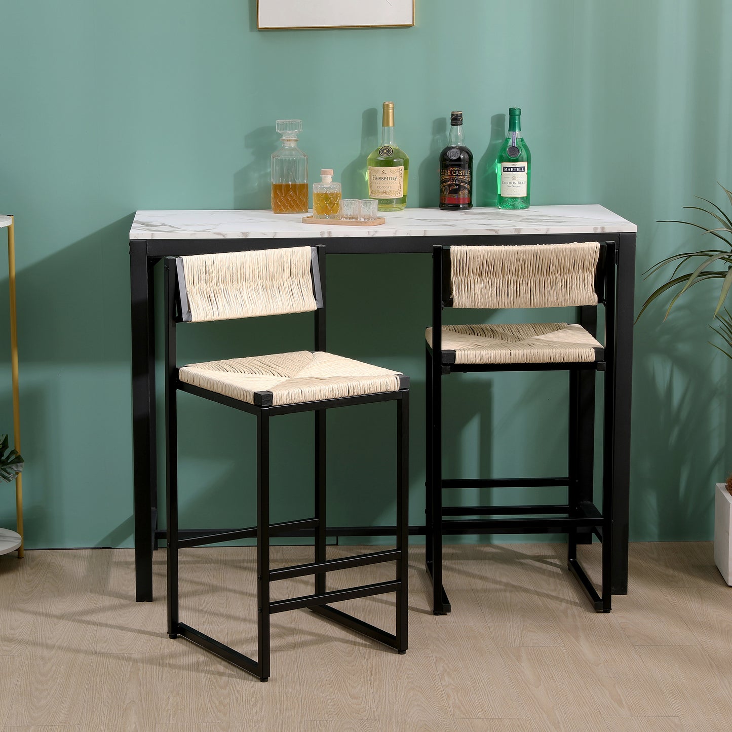 SYNGAR Modern Bar Stools Set of 2, Woven Bar Chair with Metal Legs, Counter Height Bar Stools, Bar Chairs for Kitchen Bars Restaurants, Contemporary Tufted Barstools Set, Creamy White