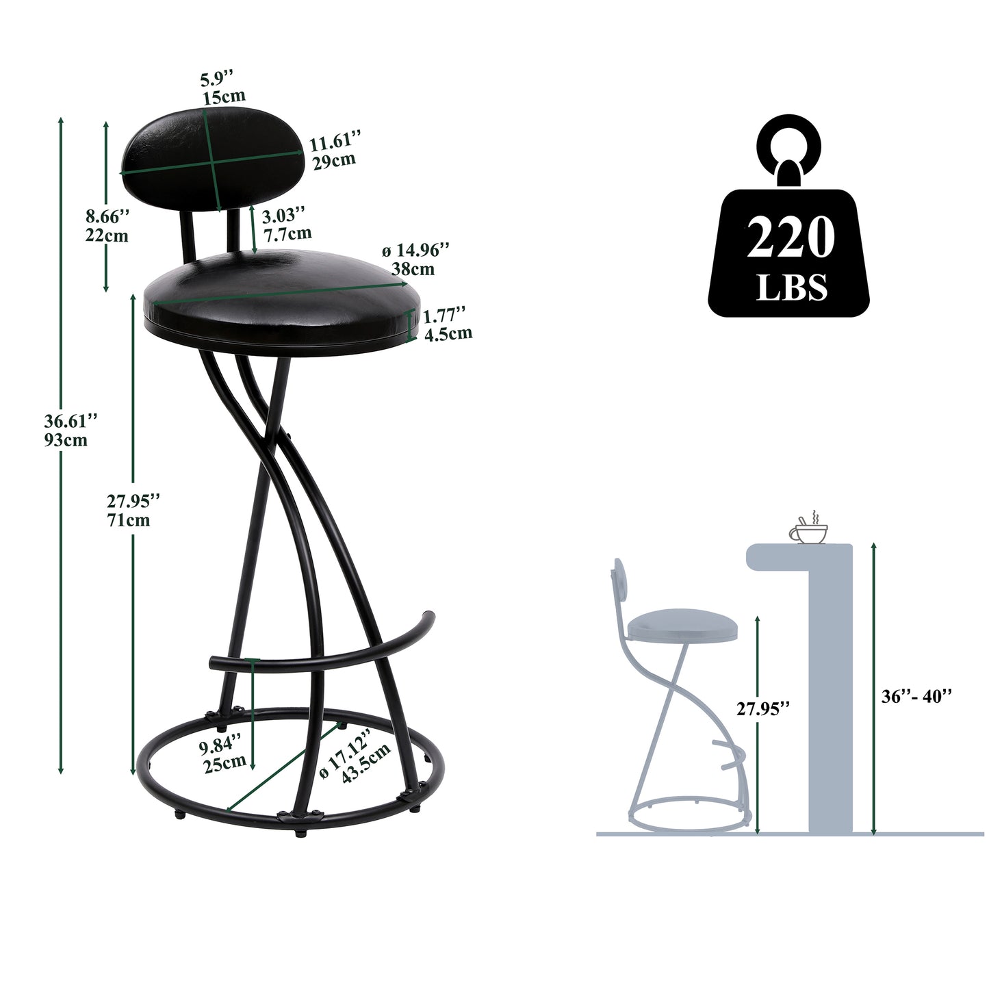 SYNGAR Modern Bar Stools Set of 2, Velvet S-shaped Swivel Bar Chair with Metal Legs, Counter Height Bar Stools, Bar Chairs for Kitchen with Armless, Contemporary Barstools Set, Black