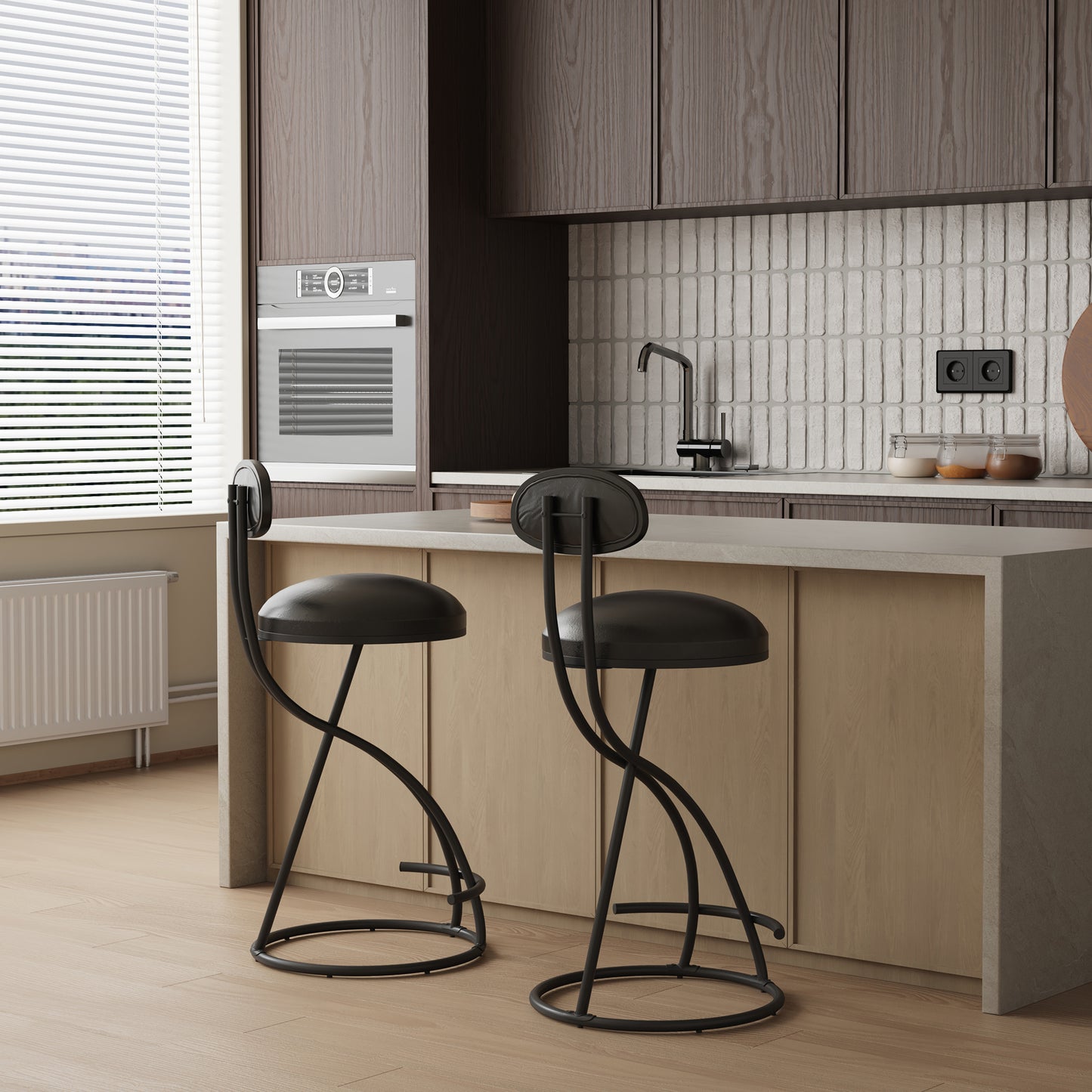 SYNGAR Modern Bar Stools Set of 2, Velvet S-shaped Swivel Bar Chair with Metal Legs, Counter Height Bar Stools, Bar Chairs for Kitchen with Armless, Contemporary Barstools Set, Black