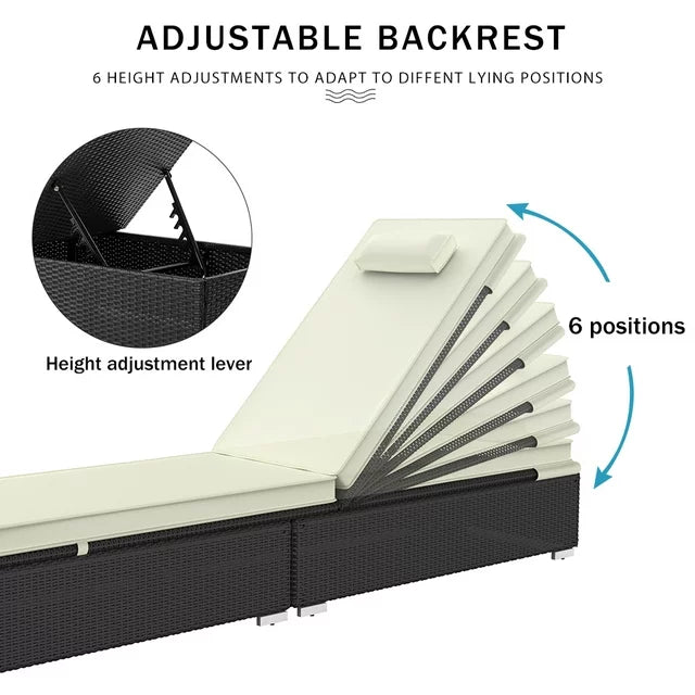 Set of 3 Rattan Chaise Lounge Chairs with Side Table, Outdoor Reclining Chairs Set W/Adjustable Backrest and Removable Cushions, Chaise Lounge Furniture Set for Poolside Beach Garden Patio, B22