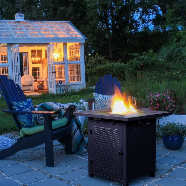 Propane Fire Pit Table, Outdoor Gas Fire Pit Table with Lid and Lava Rock, 28" 40,000 BTU Auto-Ignition Fire Pit, CSA Certification and Strong Steel Frame, Fit for Patio Garden Backyard Deck