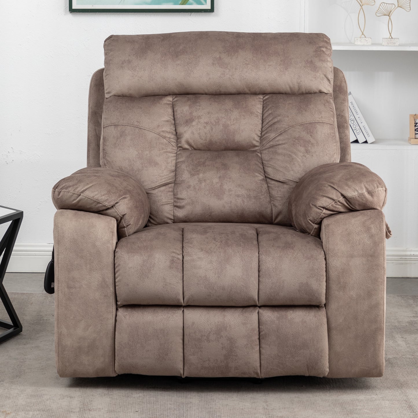SYNGAR Electric Lift Recliner Chair with Heat and Massage, Oversized Recliner with Hidden Cup Holder for Living Room, Single Recliner Sofa with 26" Width Seat, Easy Assembly, Light Brown