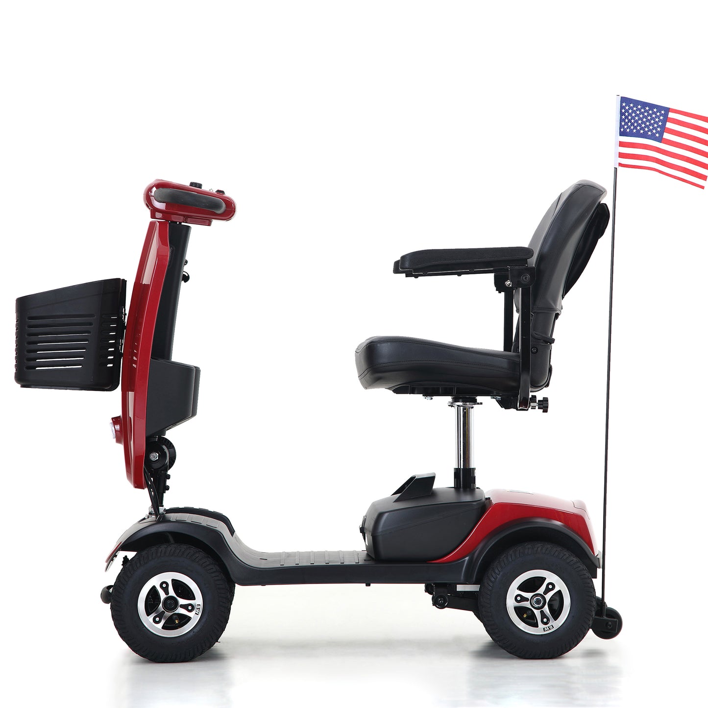 SYNGAR Foldable Mobility Scooters for Seniors and Adults, 4 Wheels Electric Powered Mobility Scooters for Travel with Cup Holders&USB Port, Anti-tip Wheels, Removable Basket, 15 Miles Range, Red