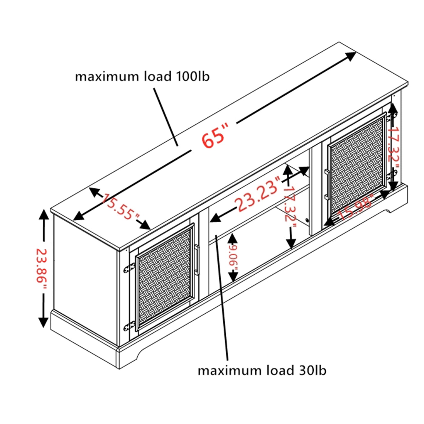 SYNGAR Electric Fireplace TV Stand for 70" TV, Farmhouse TV Stand Entertainment Center with Rattan Doors for Living Room, Wood TV Console with Adjustable Shelves, Remote Control, Gray