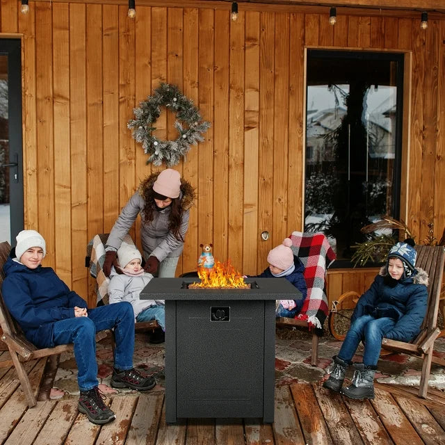 Propane Fire Pit Table, Outdoor Gas Fire Pit Table with Lid and Lava Rock, 28" 40,000 BTU Auto-Ignition Fire Pit, CSA Certification and Strong Steel Frame, Fit for Patio Garden Backyard Deck