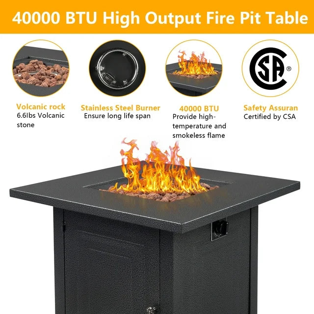 Propane Fire Pit Table, Outdoor Gas Fire Pit Table with Lid and Lava Rock, 28" 40,000 BTU Auto-Ignition Fire Pit, CSA Certification and Strong Steel Frame, Fit for Patio Garden Backyard Deck