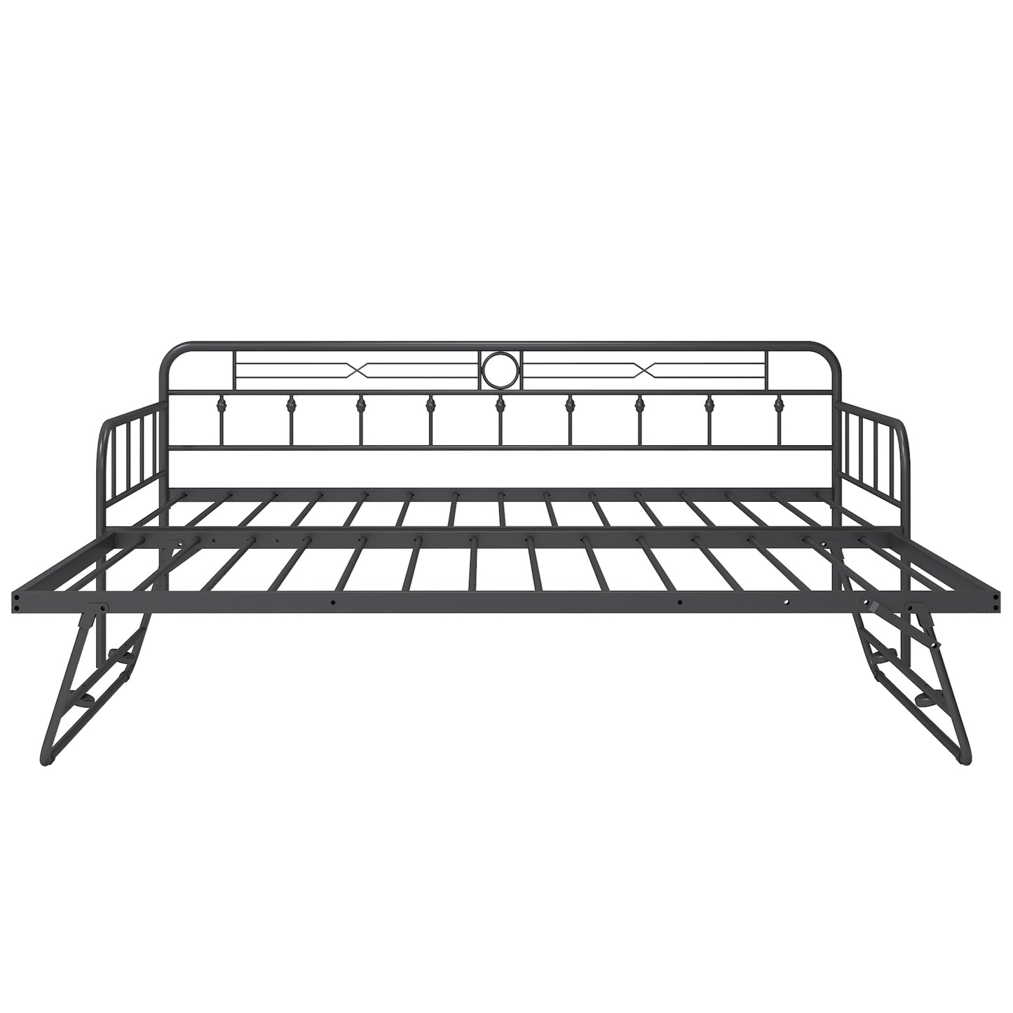 SYNGAR Twin Size Daybed with Pop Up Trundle for Kids Adults, Modern Metal Sofa Bed Platform Bed with Adjustable Trundle Can be Risen as High as Bed, Strong Steel Slat Support, Black