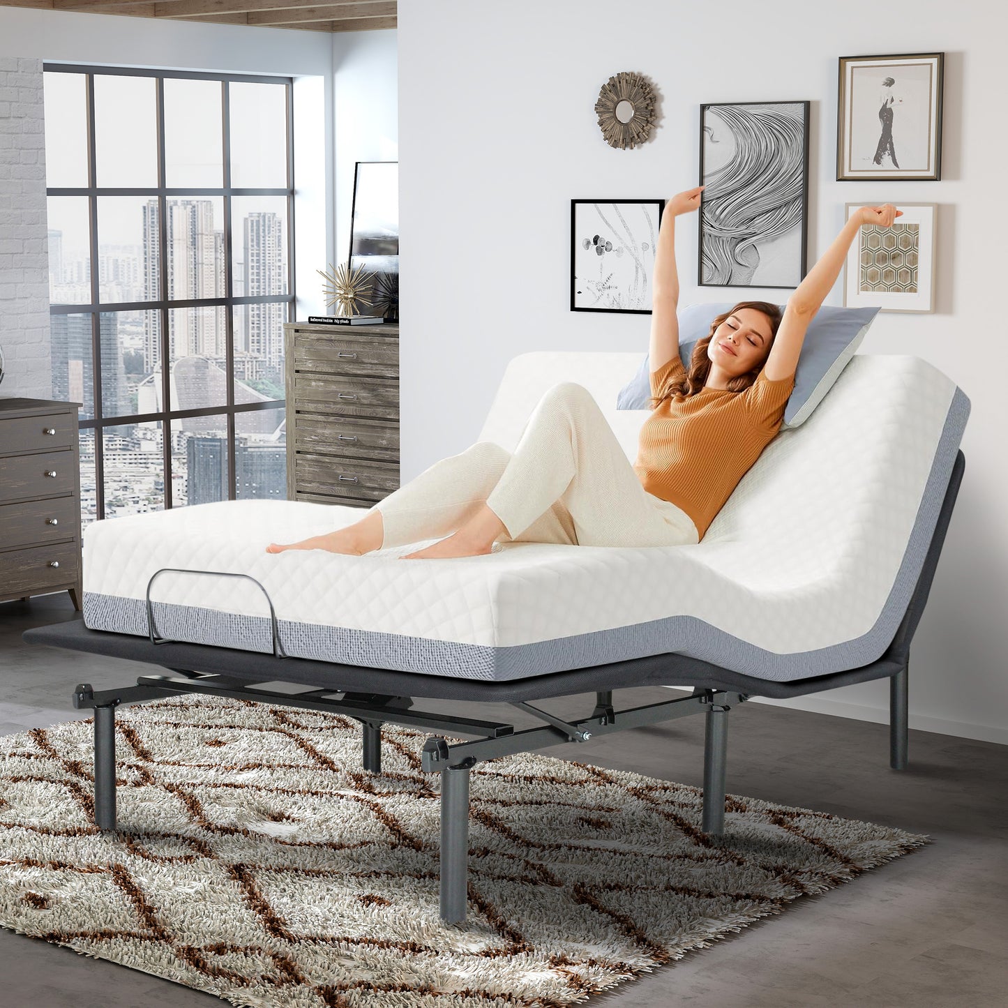 HSUNNS Adjustable Bed Frame Twin XL, Electric Adjustable Bed Base with Independent Head and Foot Incline, Zero Clearance, Wireless Remote, Adjustable Beds with Zero Gravity, Easy Assembly