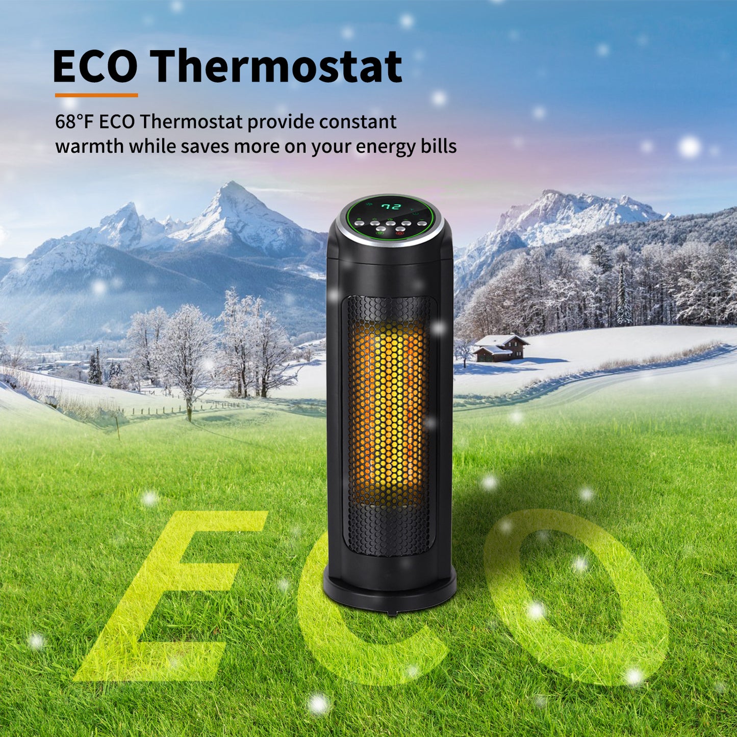 SYNGAR Space Heater for Indoor Use, Fast Heating, Electric & Portable Tower Heater with Thermostat, 1500W Room Heater with 2 Modes, 12H Timer, LED Display, Safe for Office Use, Black