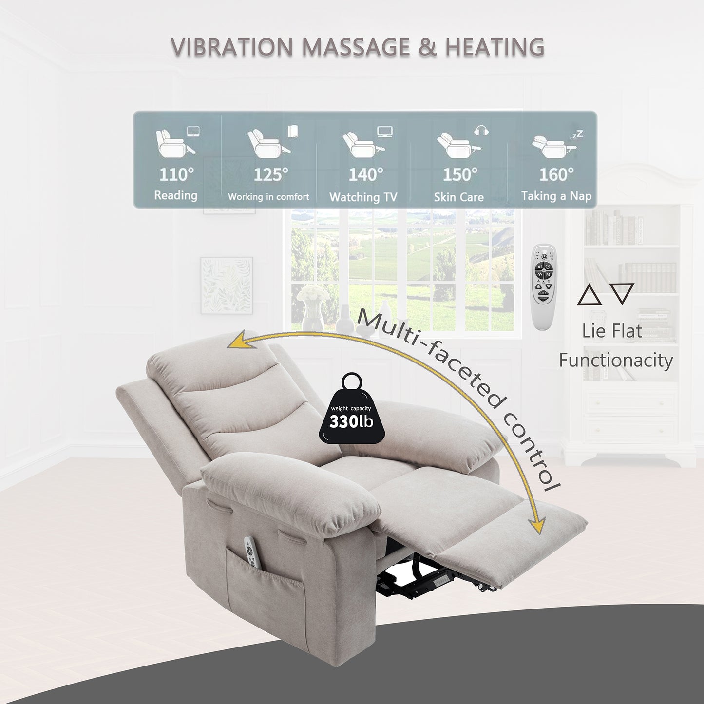 SYNGAR Electric Recliner Chair with Massage and Heating Function, Power Recliner Chair with Remote Control, Side Pockets, Armrest, Recliner Sofa Lounge Chair for Living Room Bedroom, Beige