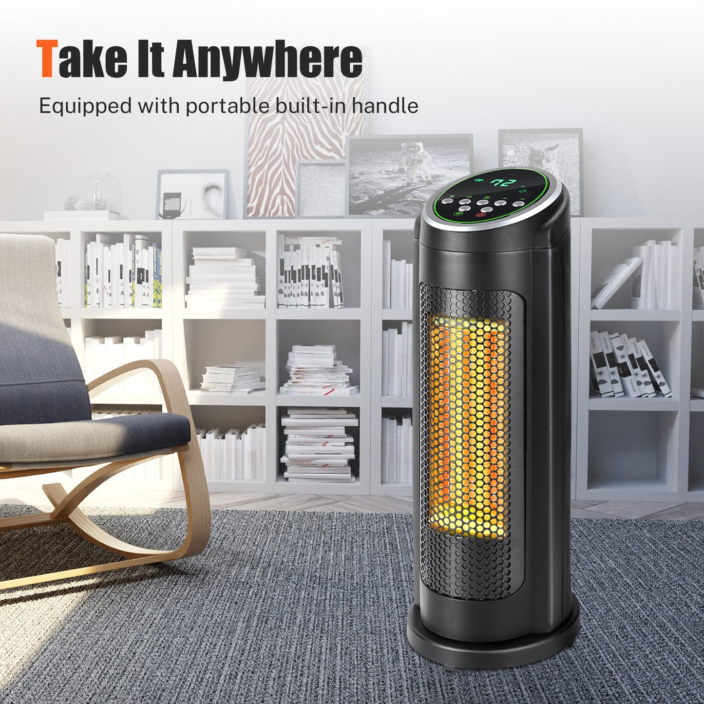 SYNGAR Space Heater for Indoor Use, Fast Heating, Electric & Portable Tower Heater with Thermostat, 1500W Room Heater with 2 Modes, 12H Timer, LED Display, Safe for Office Use, Black