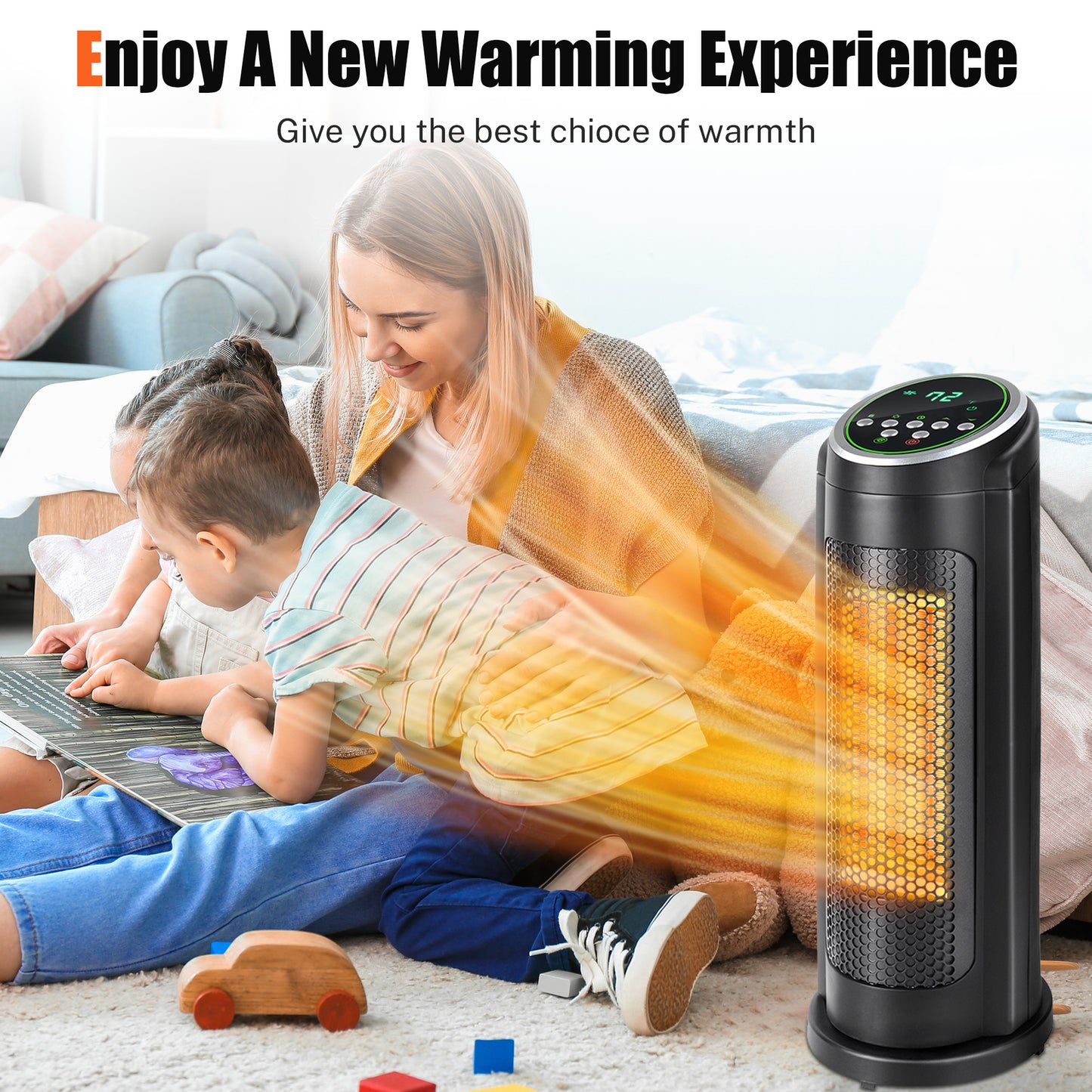 SYNGAR Space Heater for Indoor Use, Fast Heating, Electric & Portable Tower Heater with Thermostat, 1500W Room Heater with 2 Modes, 12H Timer, LED Display, Safe for Office Use, Black