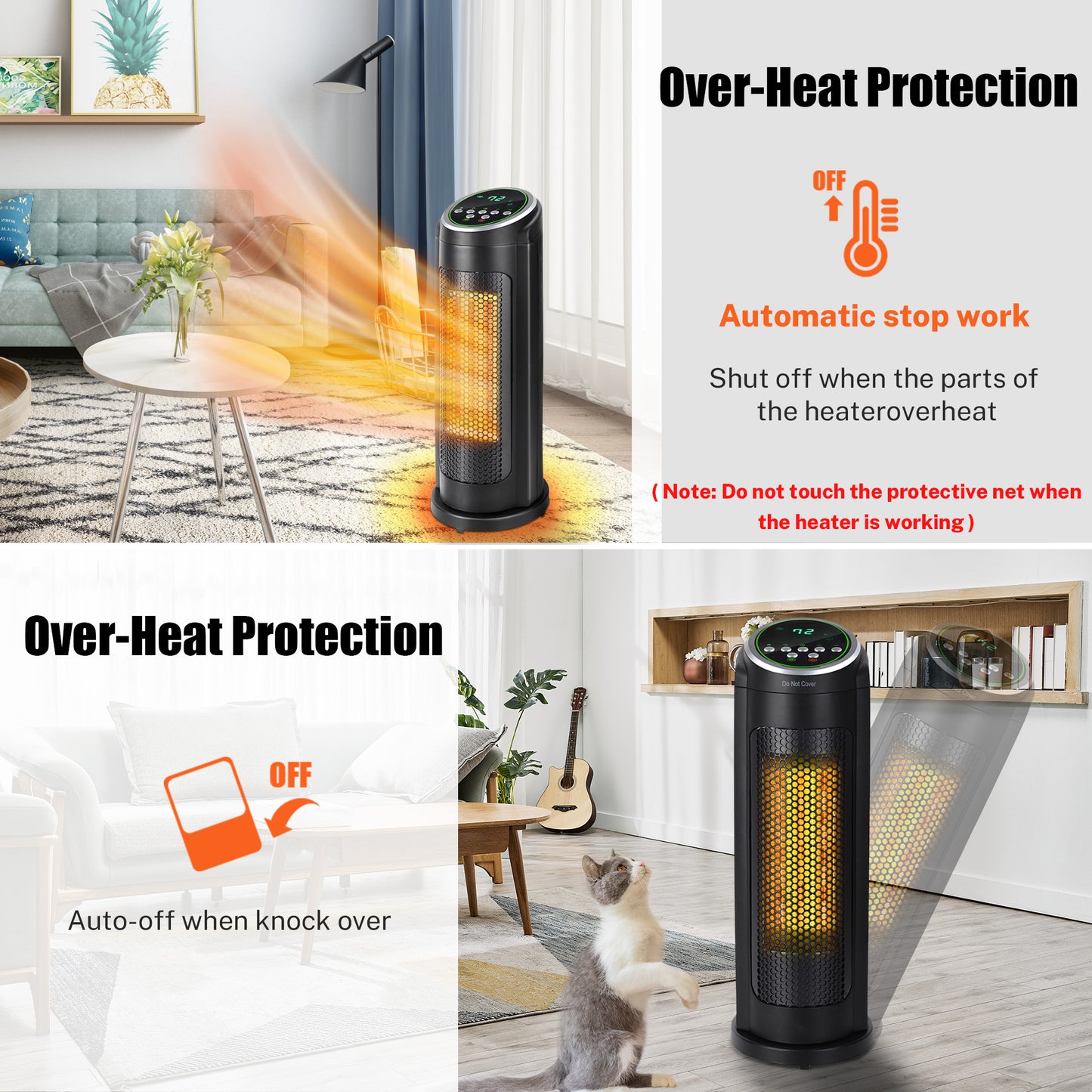 SYNGAR Space Heater for Indoor Use, Fast Heating, Electric & Portable Tower Heater with Thermostat, 1500W Room Heater with 2 Modes, 12H Timer, LED Display, Safe for Office Use, Black