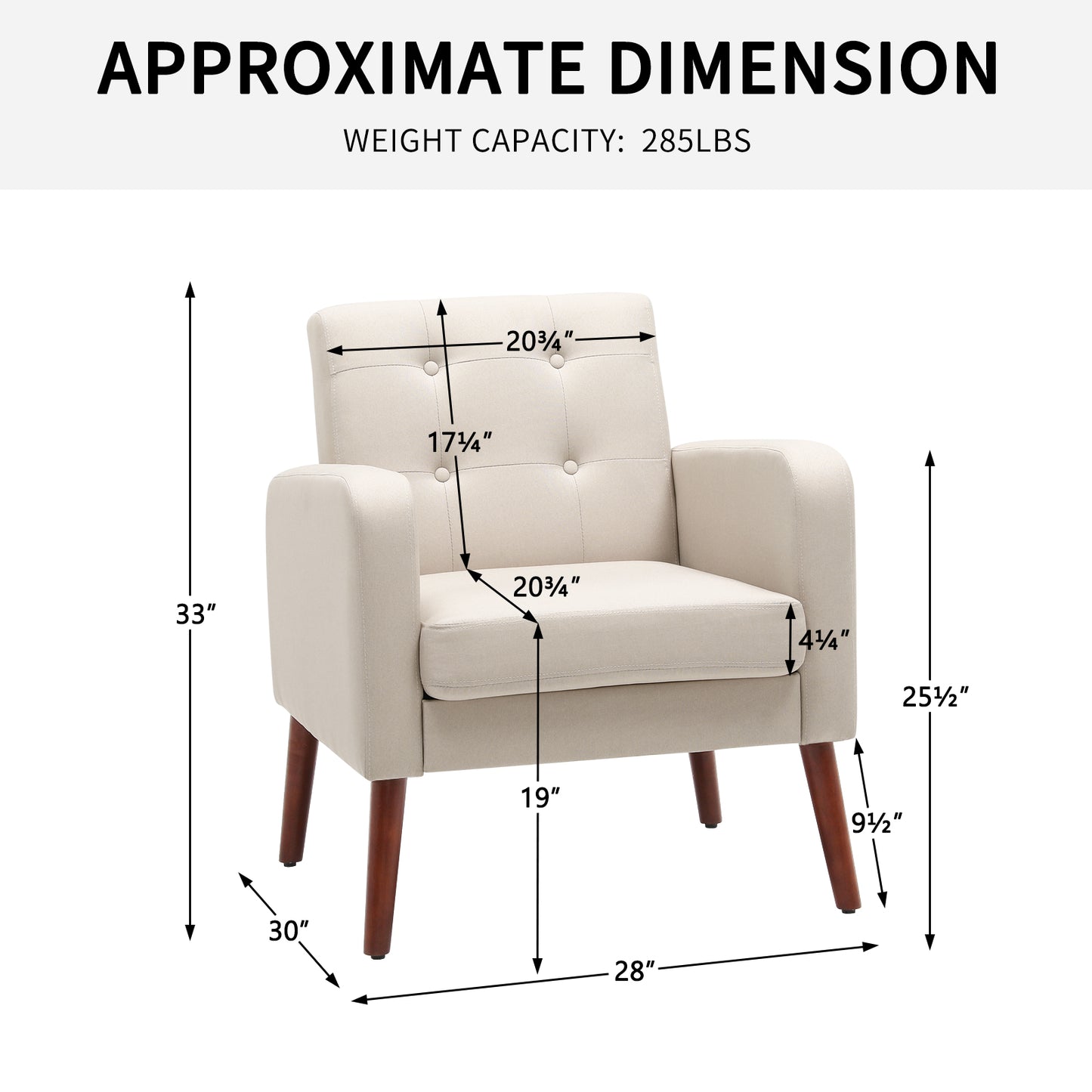 SYNGAR Accent Chair for Living Room, Bedroom Comfy Reading Armchair with Solid Wood Legs, Modern Tufted Arm Chair Soft Linen Upholstered Cozy Side Single Sofa Chair Relaxing Seating, Beige