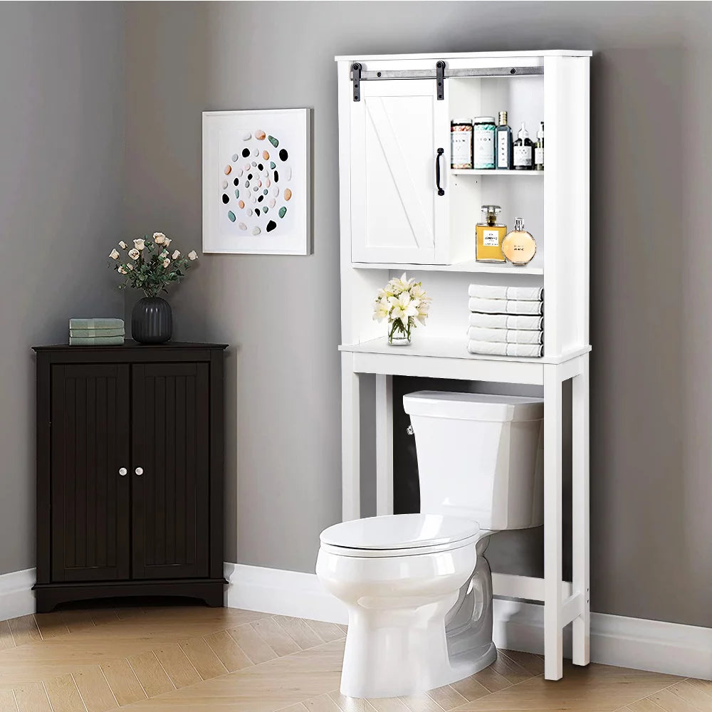 SYNGAR Bathroom Above Toilet Cabinet, Espresso MDF Storage Cabinet, Bathroom Storage Space Saver with Adjustable Shelf & Glass Door Cabinet, Over The Toilet Storage for Bathroom, K1054