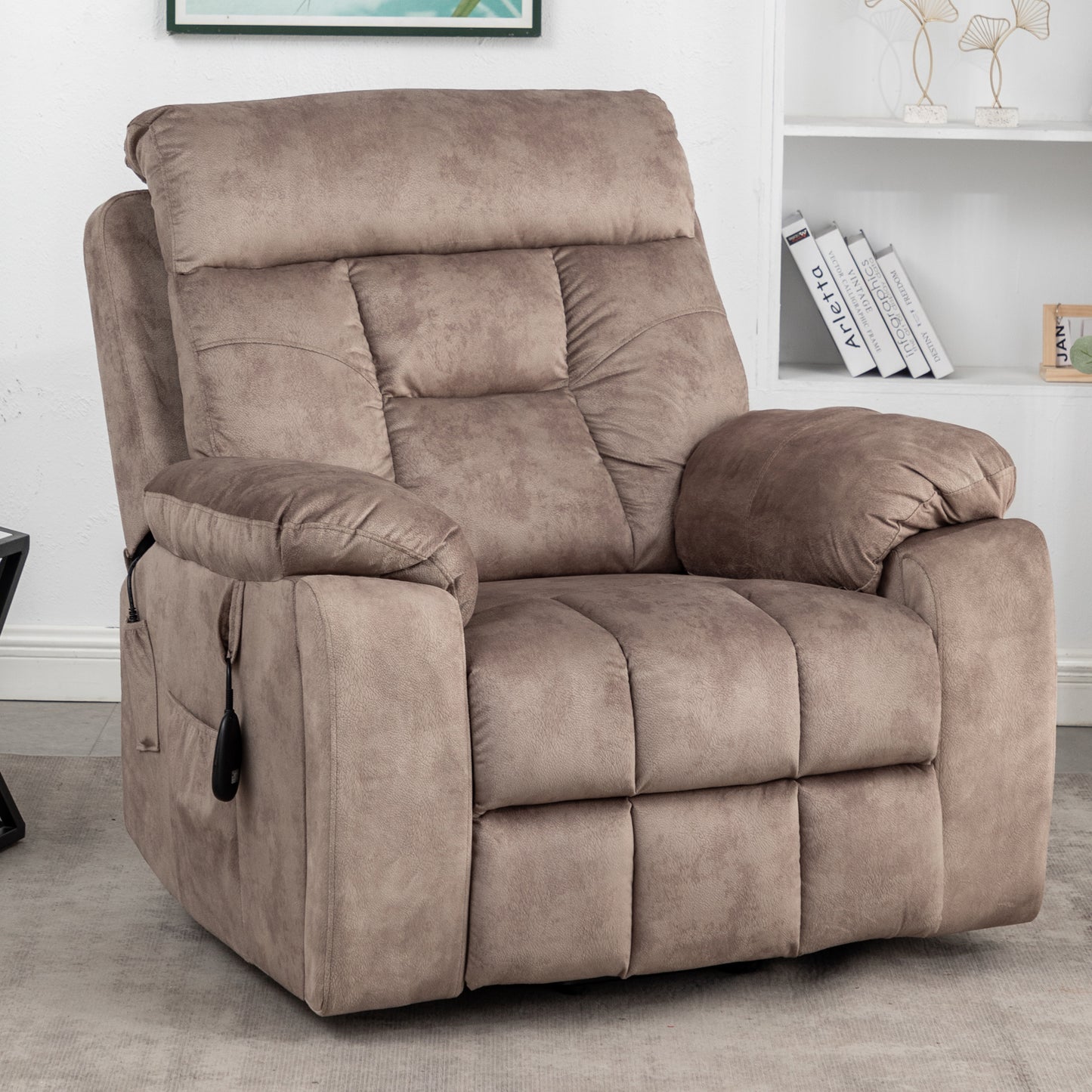 SYNGAR Electric Lift Recliner Chair with Heat and Massage, Oversized Recliner with Hidden Cup Holder for Living Room, Single Recliner Sofa with 26" Width Seat, Easy Assembly, Light Brown