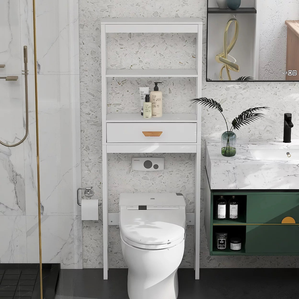 Tall Bathroom Storage Cabinet, Bathroom Furniture Over The Toilet, Freestanding Bathroom Cabinet with Adjustable Shelf, Bathroom Hutch Over Toilet, Space Saving Toilet Shelf Organizer, K775