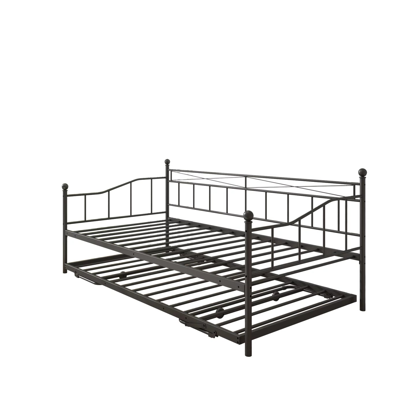 Premium Daybed Metal Bed Frame, Twin Size Bed with Trundle, Daybed and Roll Out Trundle for Kids Room Guest Room Apartment, Easy Assembly, Mattresses Sold Separately